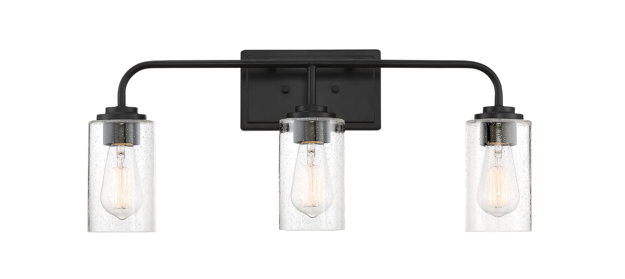 Designers Fountain 3-Lights Logan Vanity Light Fixture - 24.5 Inch Wall Mount Sconce for Bathroom, Bedroom, or Mirror - Matte Black Steel and Glass Indoor Lighting (96403-MB) - Perfect for Modern Home Décor and Vanity Makeup Areas