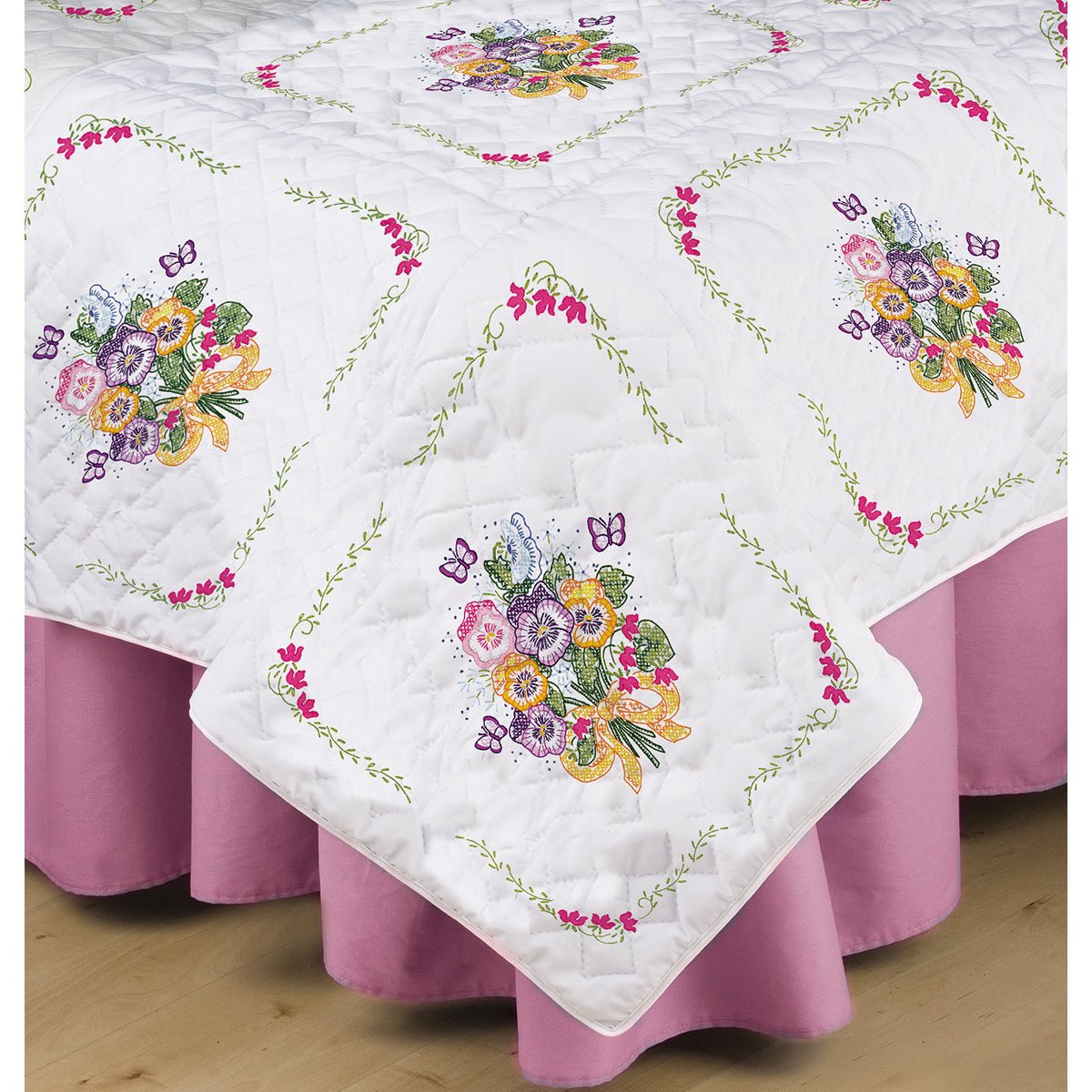 Stamped White Quilt Blocks 18X18 Inch - 6 Pack Pansy Floral Design for DIY Quilting, Home Decor & Craft Projects | Perfect for Patchwork, Wall Hangings & Gift Making