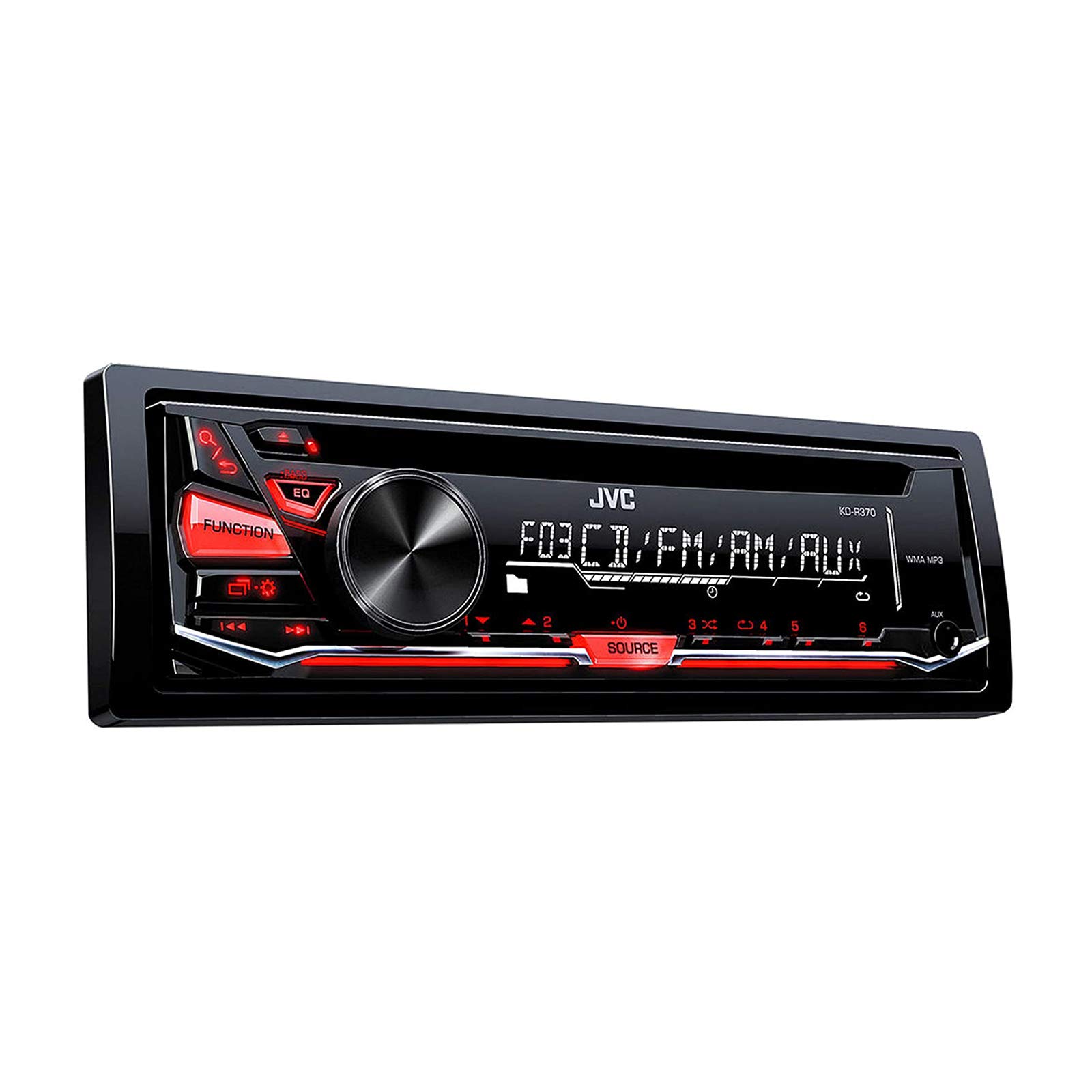 JVC KD-R370 Single Din In-Dash Car Stereo with CD/AM/FM Receiver, Detachable Faceplate & 350W Output - 6 Inch 4 Speaker System for Enhanced Car Audio Experience | Perfect for Road Trips, Commuting & Music Lovers