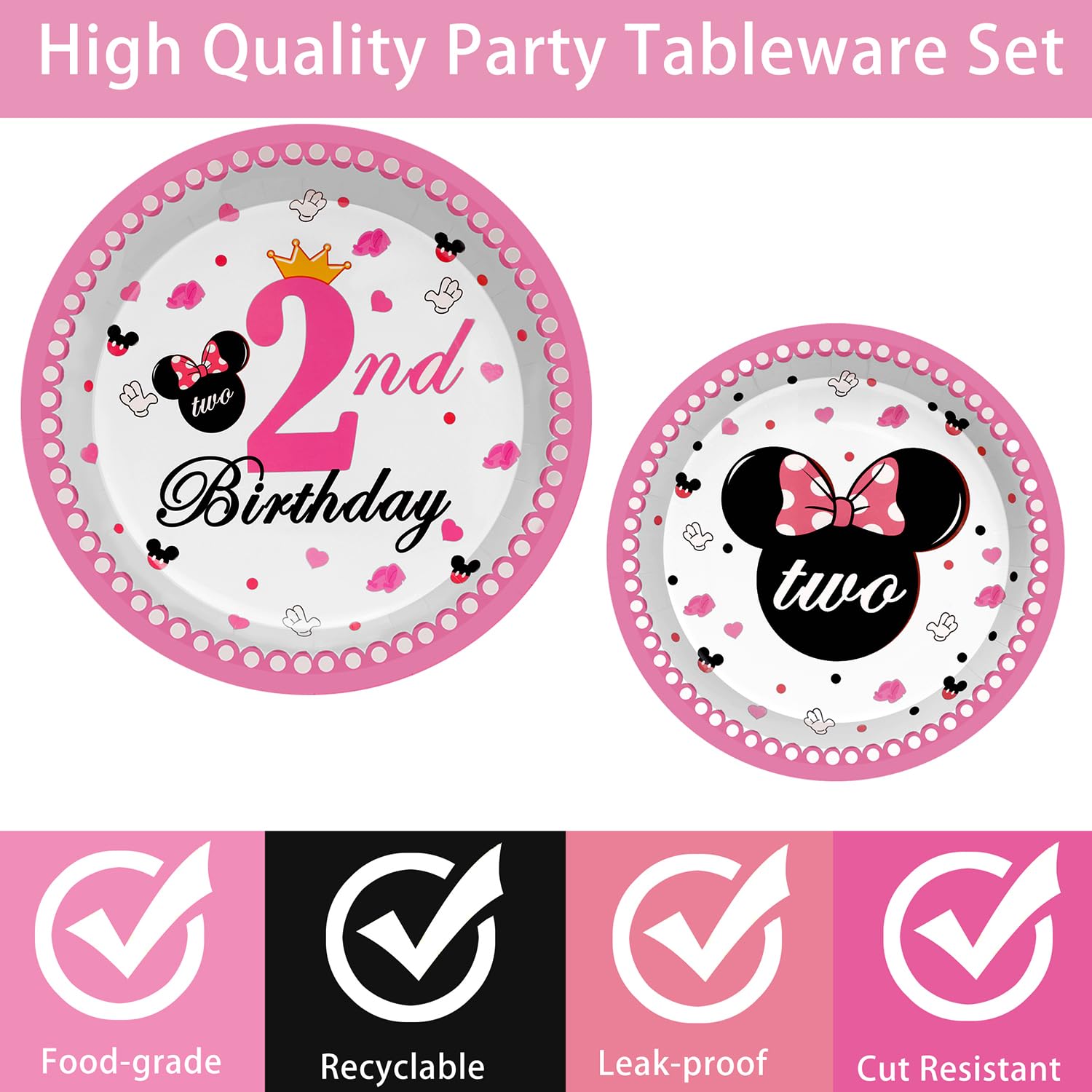 96pcs Minnie Mouse Birthday Party Supplies - Pink Mouse Themed Plates, Napkins & Forks for Girls 2nd Birthday Decorations | Perfect for Minnie Mouse Themed Parties, Baby Showers & Kids Celebrations