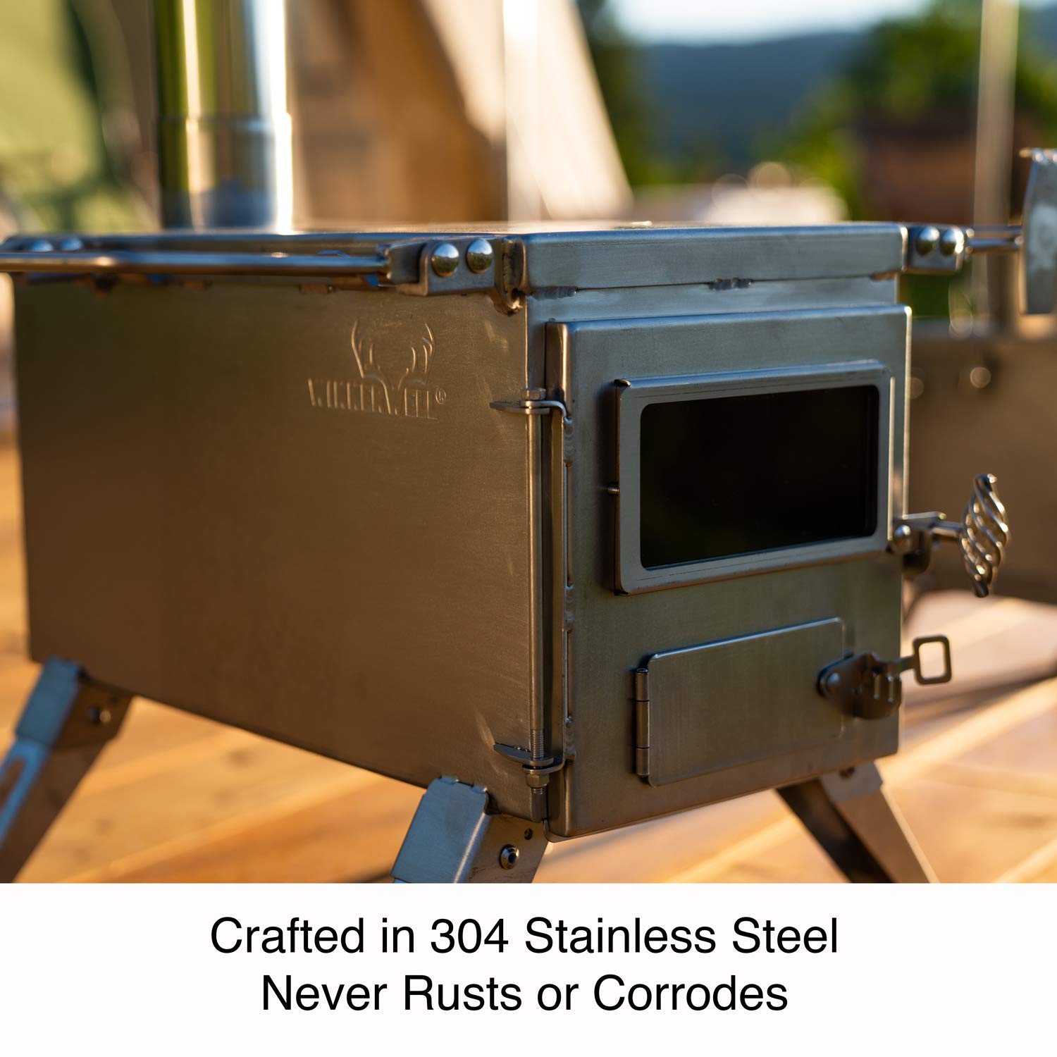 WINNERWELL Nomad Medium Tent Stove - Portable Wood Burning Stove for Camping, Shelters & Outdoor Adventures | 800 cu in Firebox | Stainless Steel Construction w/ Chimney Pipe | Perfect for Backpacking, Hunting & Winter Camping