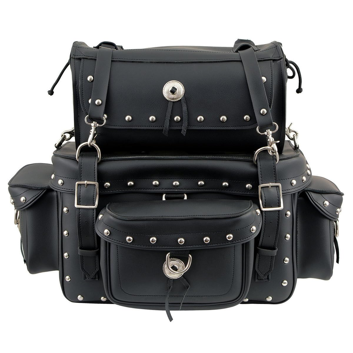 Milwaukee Leather MP8100S Large Black PVC 2-Piece Studded Motorcycle Saddlebags - Durable Touring Pack for Harley, Cruiser & Biker Accessories - Perfect for Road Trips & Long-Distance Riding