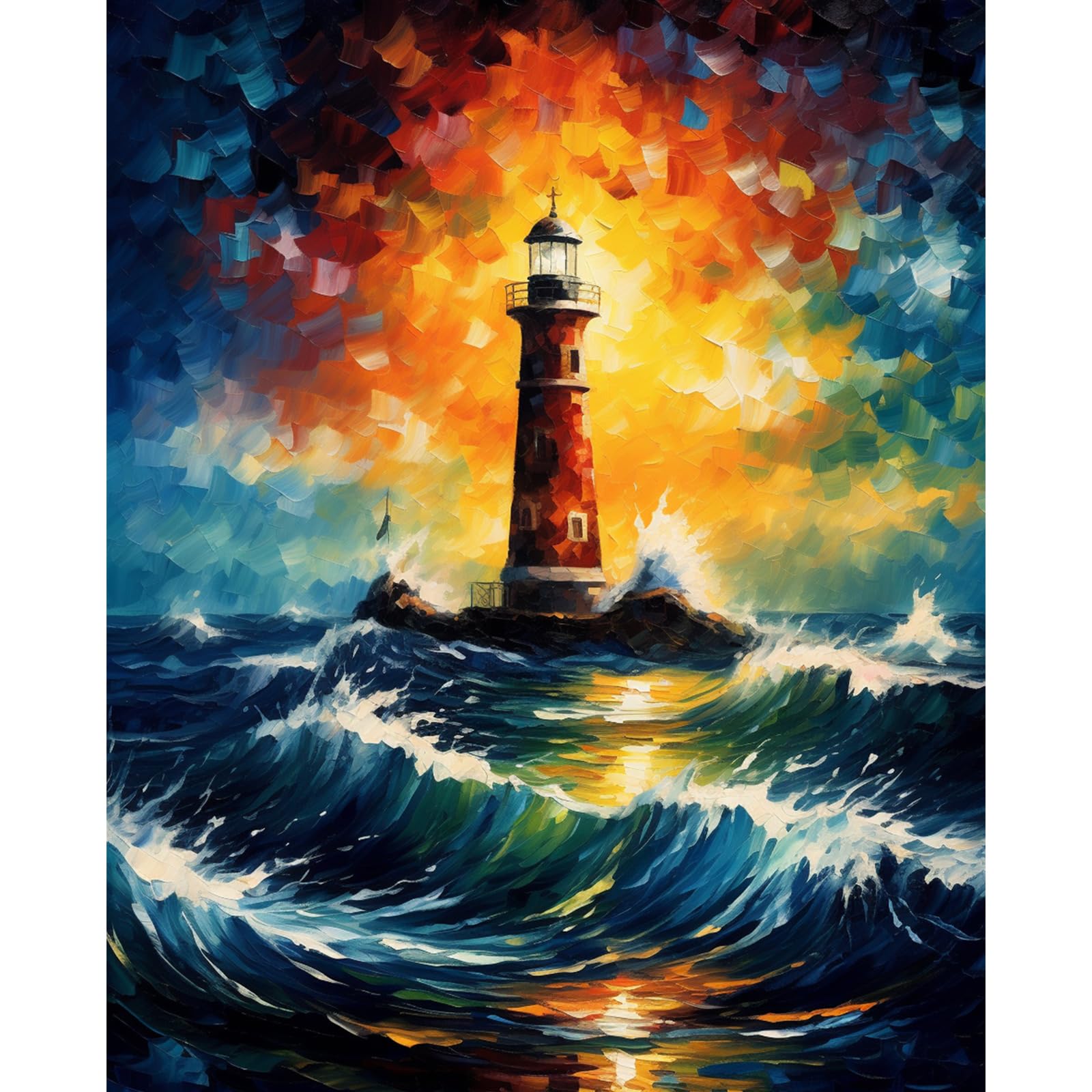 Tropical Sea Lighthouse Paint by Numbers Kit - Acrylic Oil Painting for Adults & Kids, DIY Abstract Wave Art with Brushes & Frame - Perfect for Living Room, Office, and Nordic Style Decor (Great Gift Idea for Art Lovers & Home Decoration)