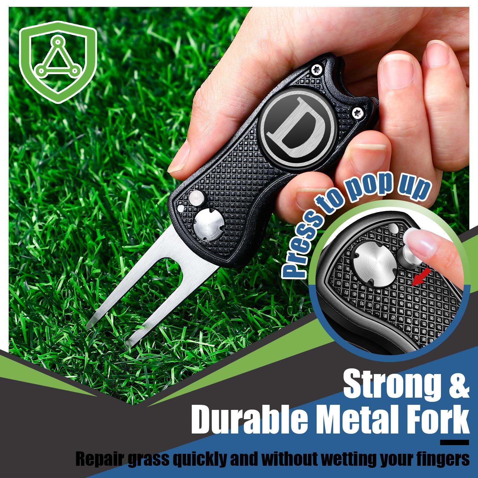 Personalized Golf Divot Repair Tool with Monogram Initials & Magnetic Ball Marker - Foldable Metal Putter Alignment Aid | Premium Golf Accessories & Gifts for Men | Perfect for Course Play, Practice & Tournament Use