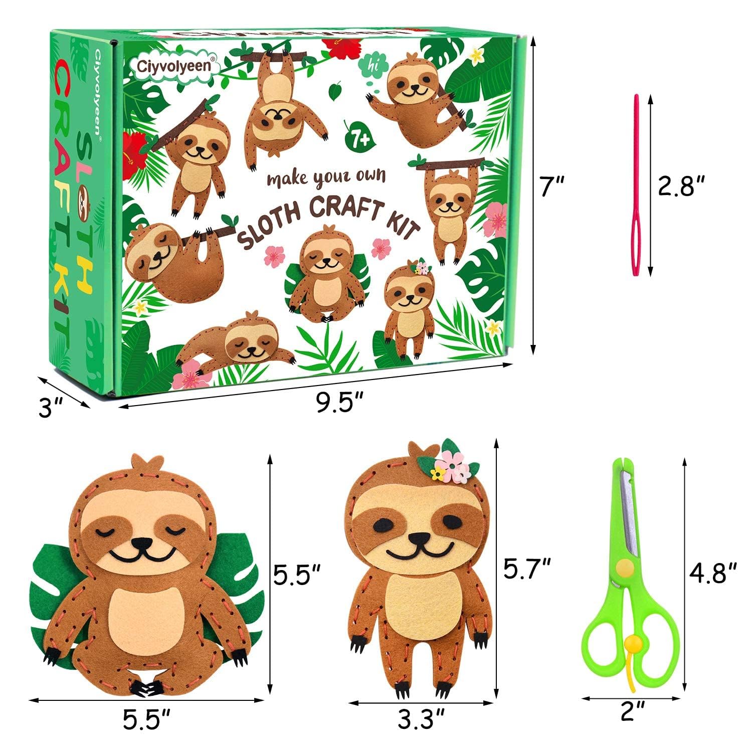 CiyvoLyeen Sloth Sewing Craft Kit - Jungle Animal DIY Sewing Kit for Kids Ages 8-12 - Educational Handmade Craft Projects with 8 Fun Designs - Perfect for Birthday Gifts & After School Activities
