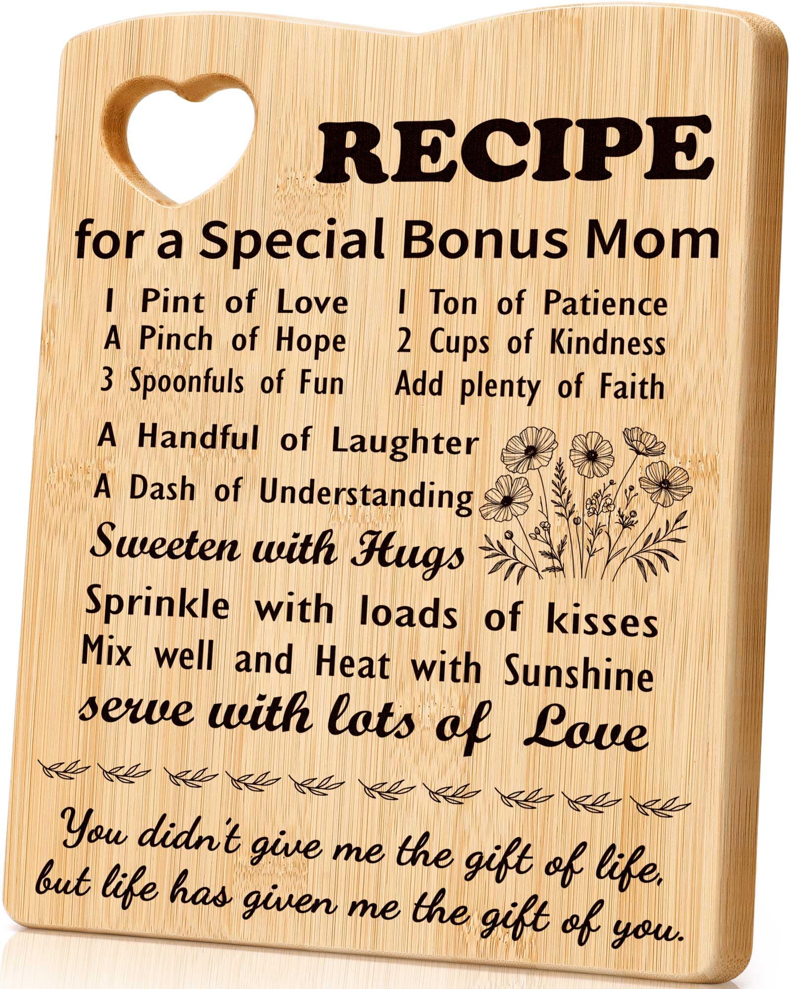Funny Bonus Mom Cutting Board Gift - Unique Mother's Day Present from Daughter or Son - Engraved Kitchen Decor for Bonus Moms - Perfect for Holidays, Housewarming & Special Occasions