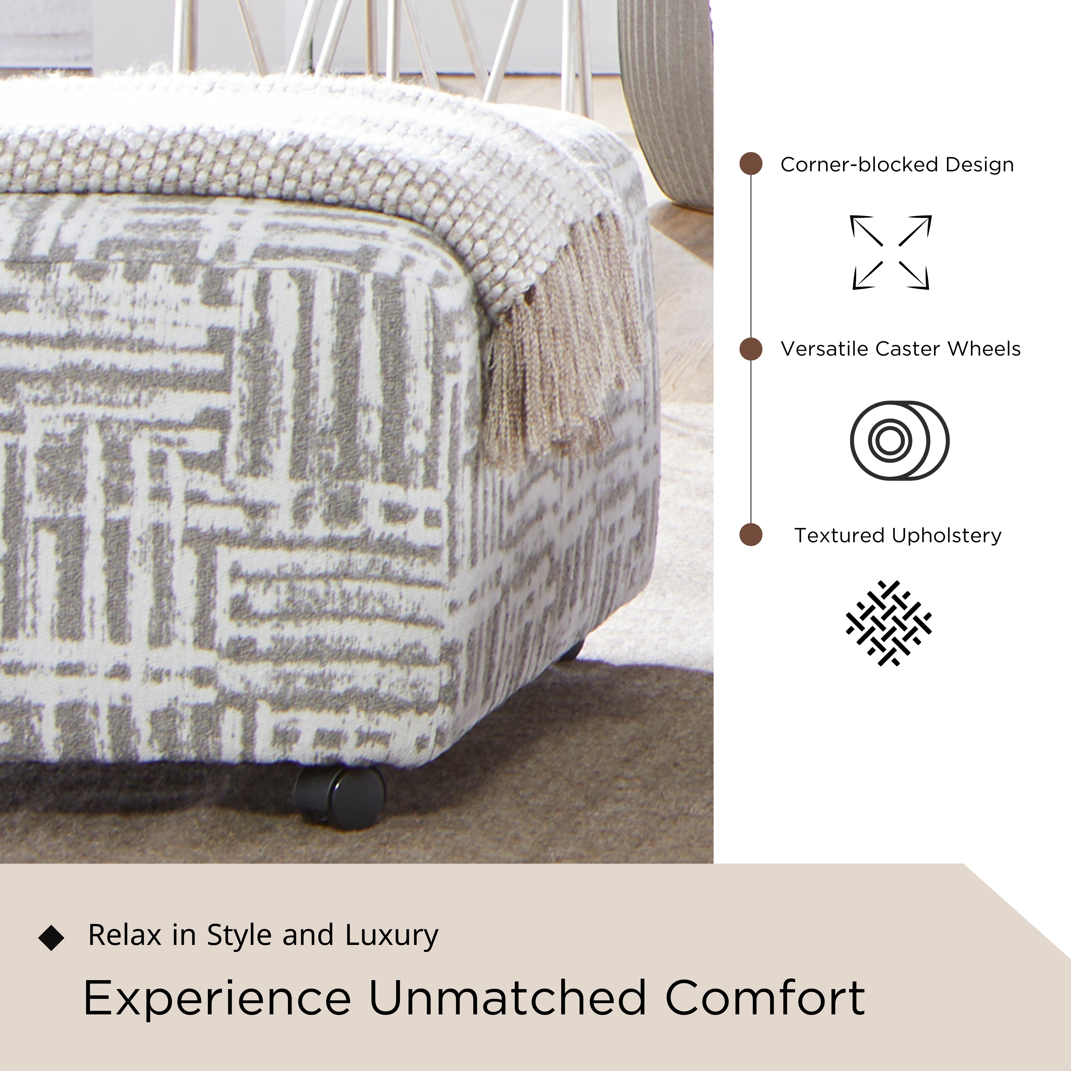 Roundhill Furniture Lancelot Striped Cocktail Ottoman - Stylish Footrest & Extra Seating for Living Room, Bedroom or Office