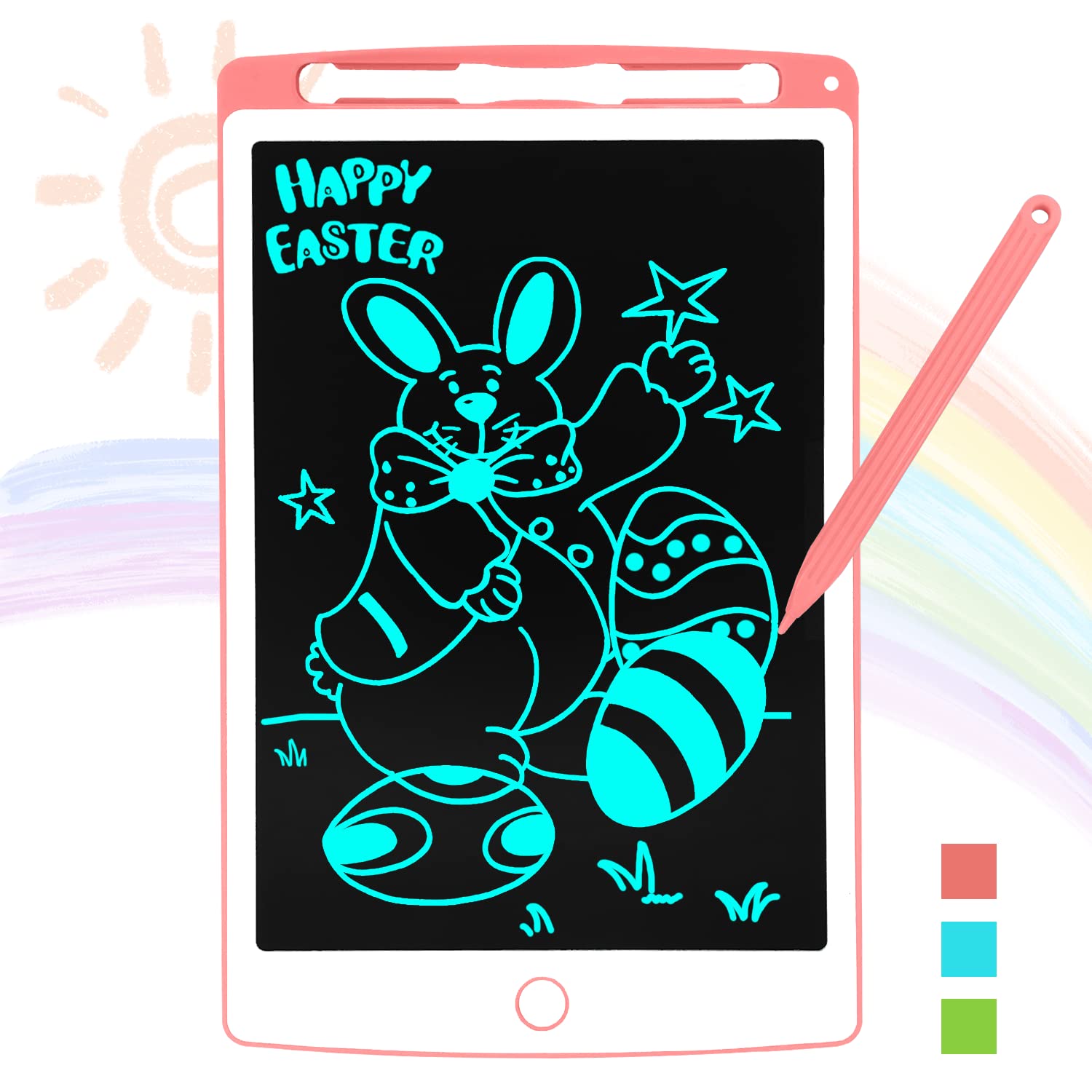 JONZOO 10 Inch LCD Writing Tablet for Kids - Erasable Drawing Board Doodle Pad with Screen Lock, Electronic Sketch Board for Children (Pink) - Perfect for Travel, School & Creative Play