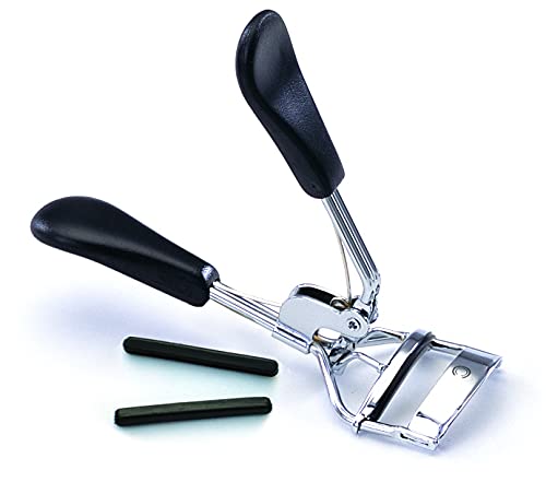 Basicare Professional Chrome Plated Eyelash Curler with Non-Slip Grip - 2 Extra Rubber Pads Included | Long-Lasting Curls for All Eye Shapes | Perfect for Daily Makeup & Special Occasions