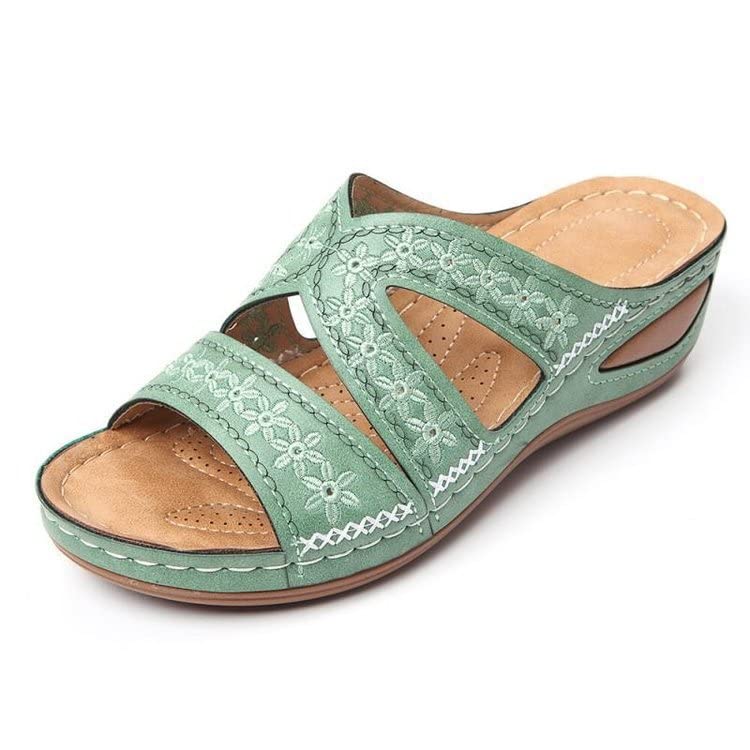 **Women's Thick Platform Embroidered Roman Sandals - Large Size Fish Mouth Casual Wedge Walking Sandals for Beach, Vacation & Summer Outfits**