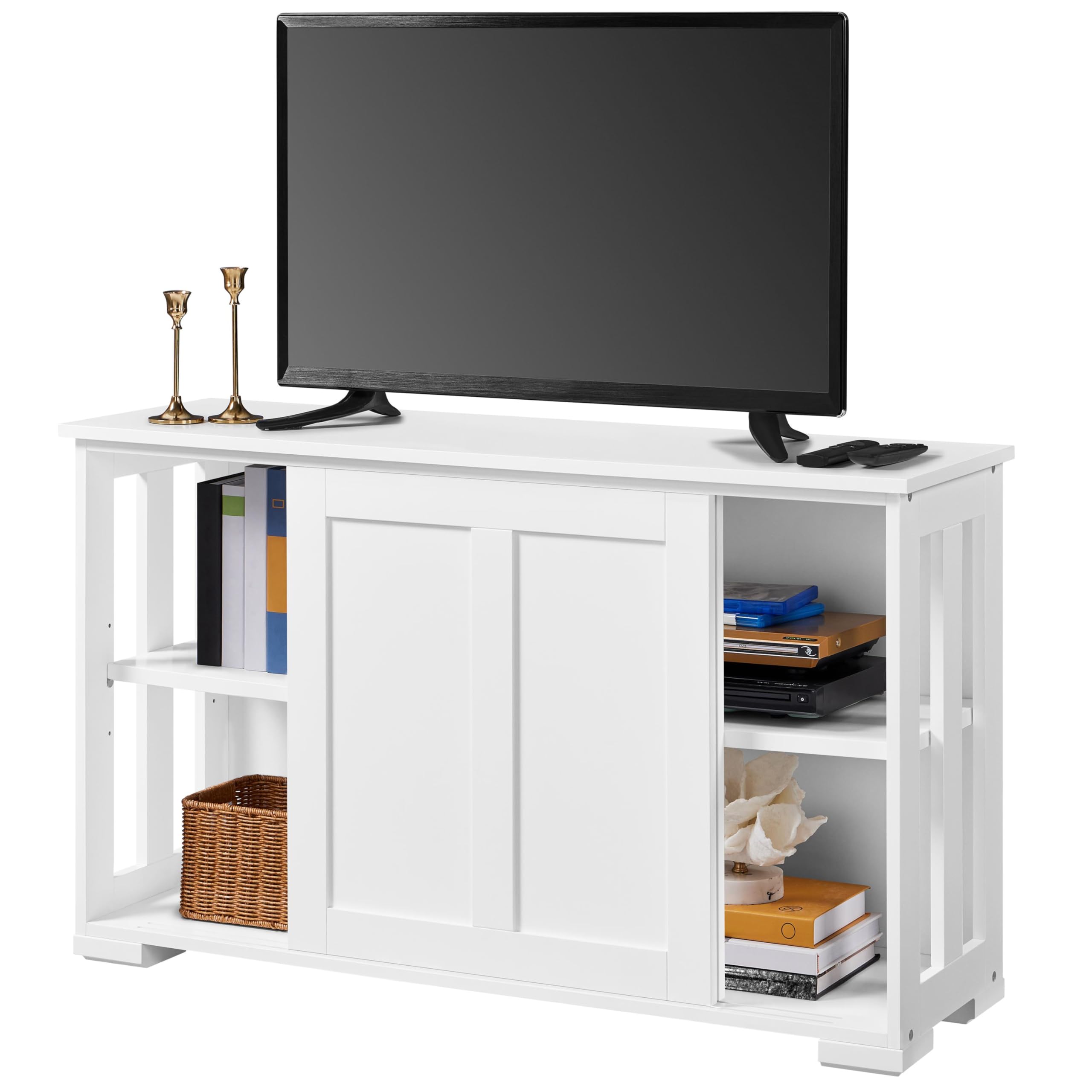 Yaheetech 45 Inch TV Stand with Sliding Doors & Adjustable Shelf - Modern Entertainment Center TV Console Table for Living Room, Bedroom - Sturdy TV Cabinet for Flat Screen TVs (White) - Perfect for Home Theater Setup & Living Room Organization