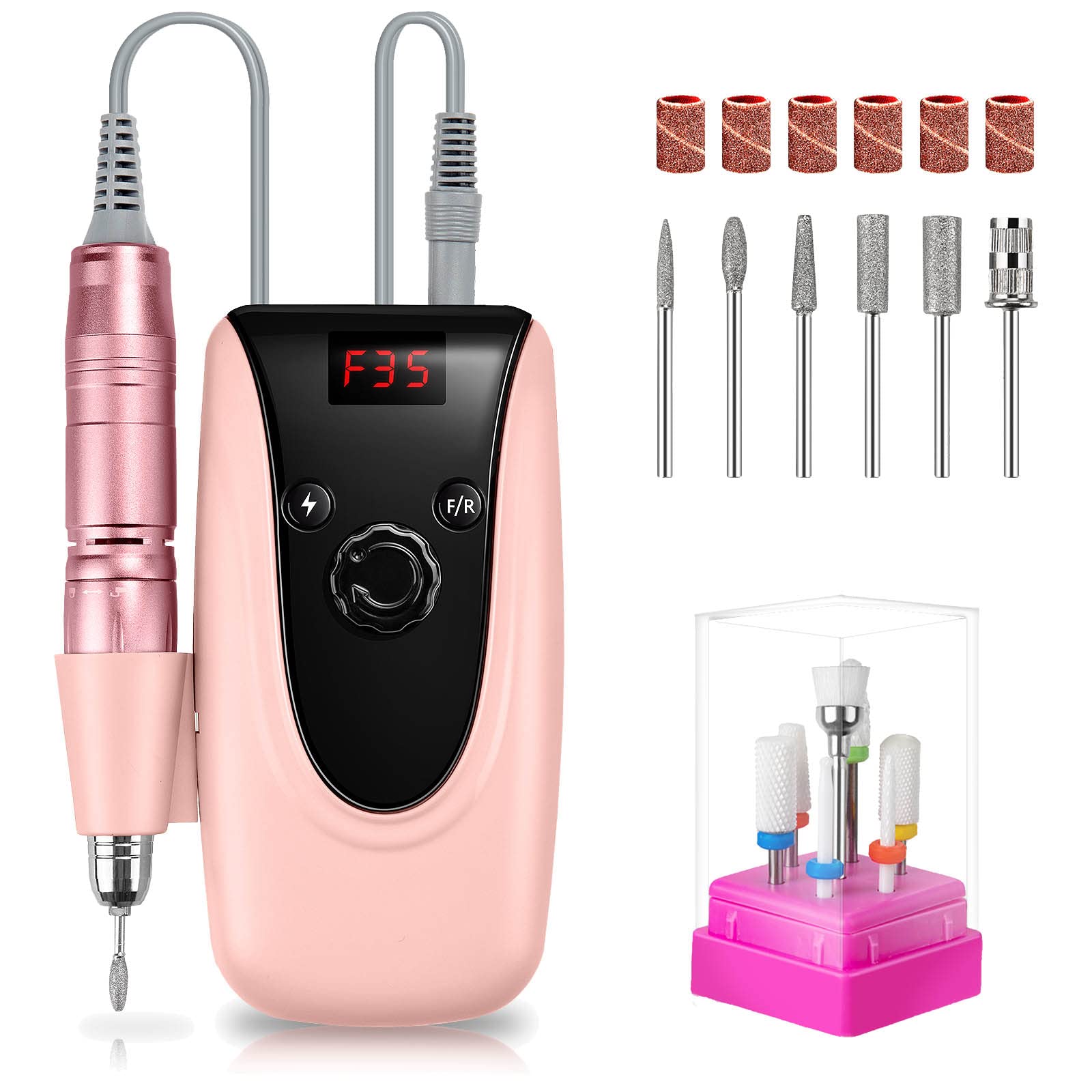 Professional 35000 RPM Rechargeable Nail Drill Machine Kit with 7pcs Ceramic Bits - Perfect for Acrylic, Gel Nails & DIY Manicures at Home or Salon