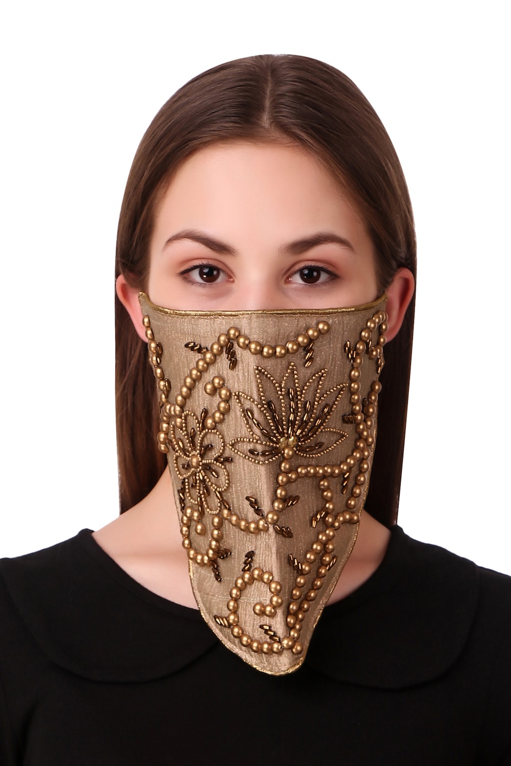 Hand Embroidered Silk Face Mask - Breathable & Reusable - Elegant Veil Style Design for Women - Perfect for Weddings, Parties & Special Occasions
