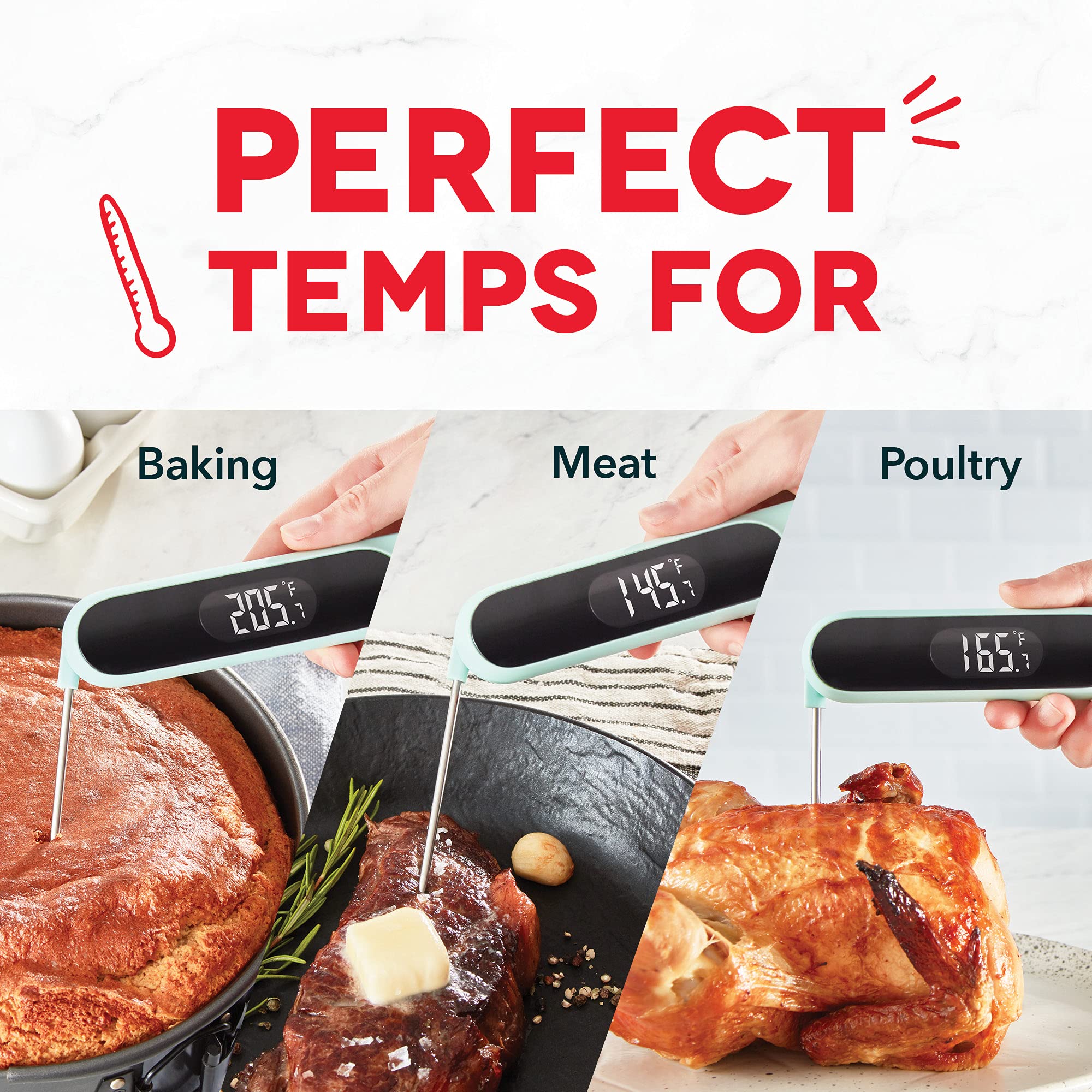 Dash Precision Quick-Read Digital Meat Thermometer - Waterproof Instant Read Cooking Thermometer with LCD Display for BBQ, Grilling, Baking & Sous Vide - Perfect for Chicken, Steak, Turkey, Seafood & More - Includes Batteries (Ideal for Home Kitchens, Outdoor Cooking & Professional Chefs)