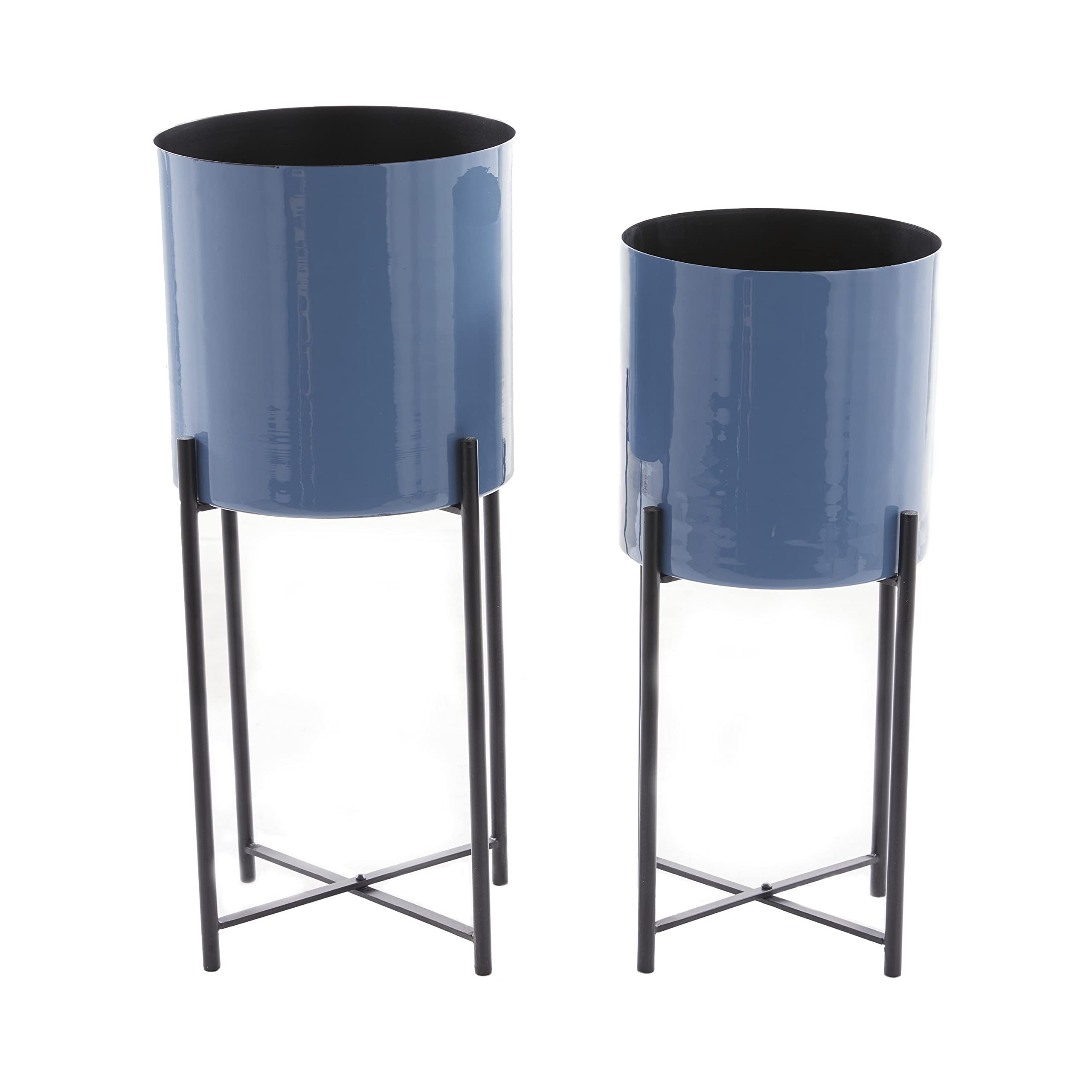 CosmoLiving by Cosmopolitan Modern Metal Planter - Indoor Outdoor Decorative Flower Pot for Home, Office, Patio - Blue | Perfect for Living Room Decor, Kitchen Plants & Entryway Greenery
