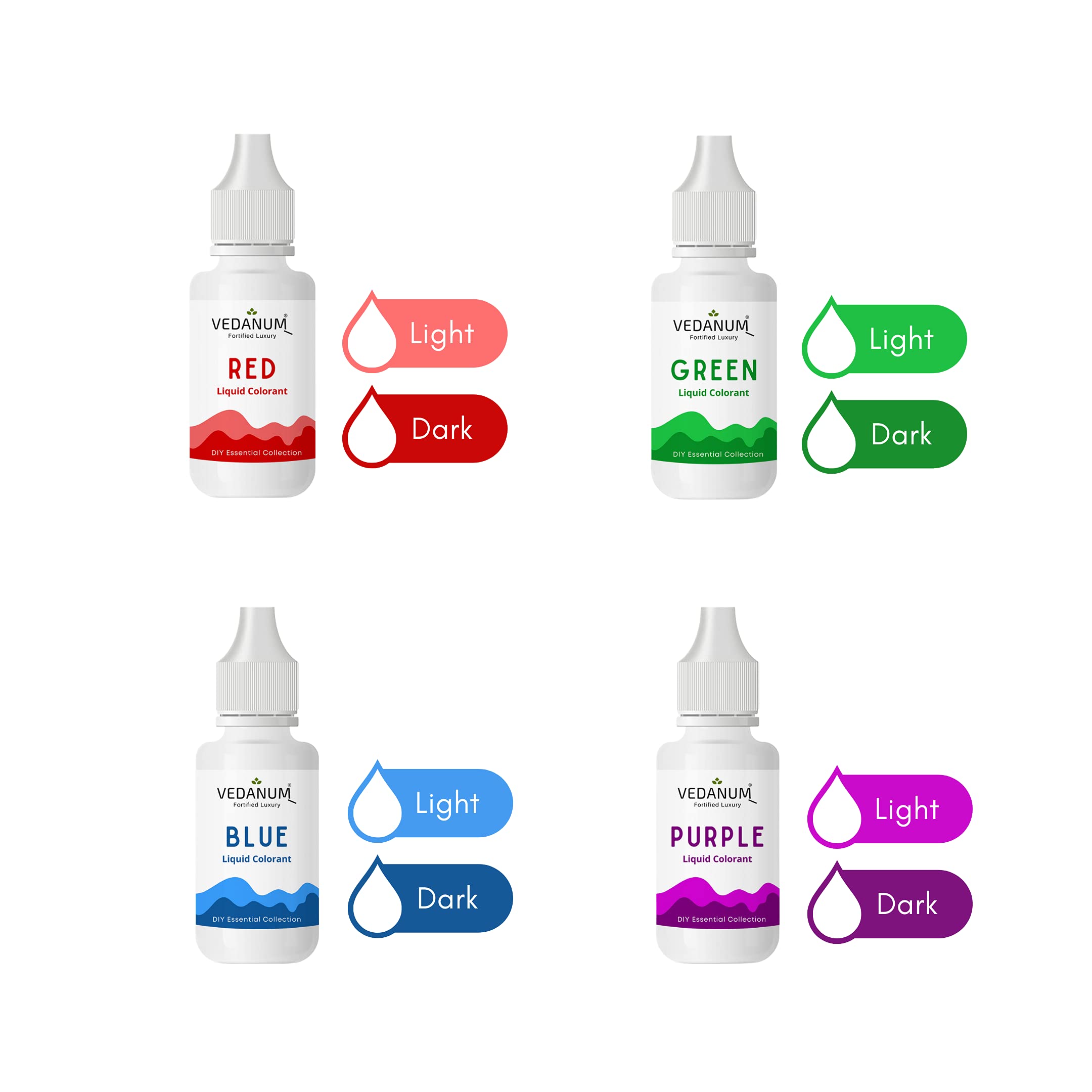 VEDANUM DIY Liquid Colors for Soap & Cosmetics - 4 Pack (15ml) for Bath Bombs & Crafts