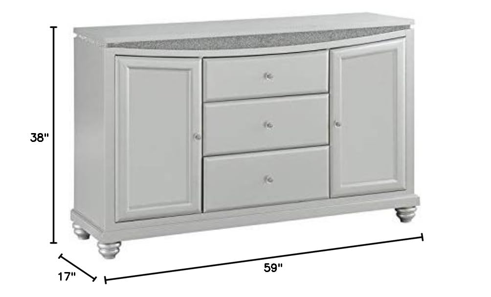 BOWERY HILL Buffet Server with 3 Drawers & 2 Doors - Platinum Finish Sideboard for Dining Room Storage & Entertaining