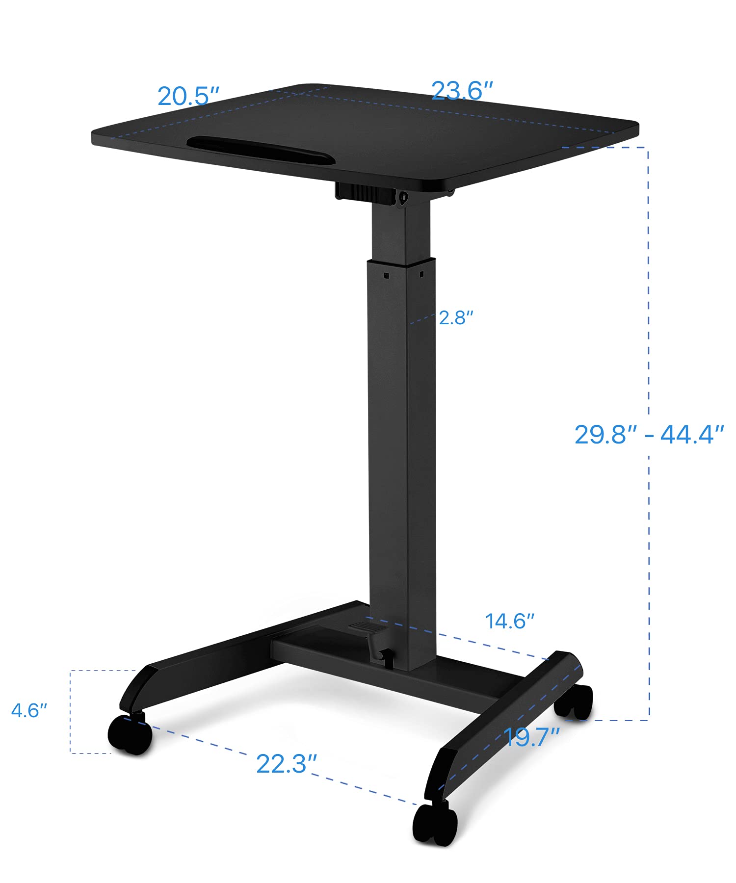 Adjustable Mobile Podium Stand with Wheels - Pneumatic Standing Desk & 30° Tilting Top, Portable Lectern for Office, Classroom & Home Use - Ideal for Presentations, Meetings & Computer Work (Black)