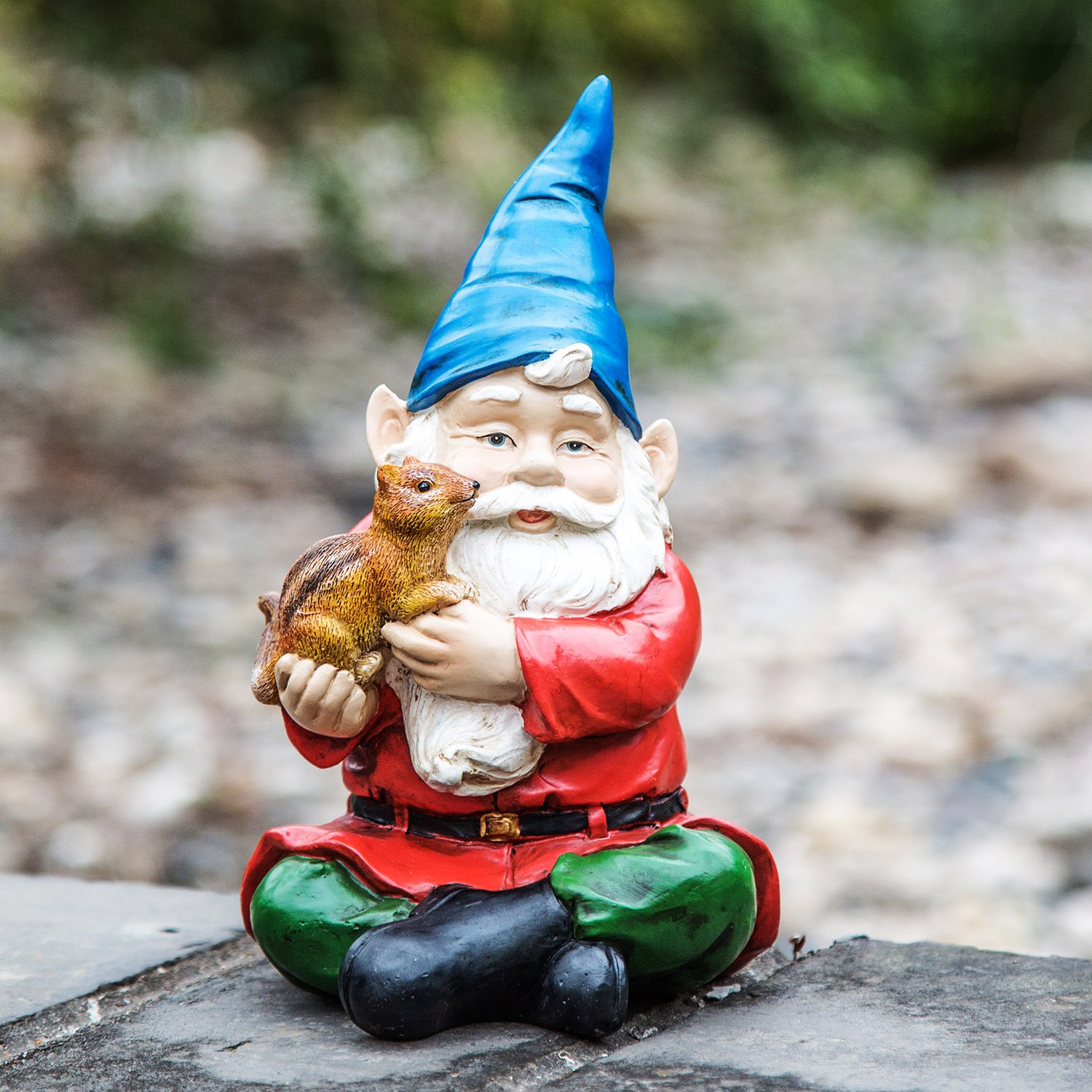 Garden Gnome Statue with Squirrel - Outdoor Resin Decor for Patio, Lawn & Garden - Weatherproof Yard Ornament for Home & Garden Decoration (Perfect for Fairy Gardens, Backyard Displays & Landscape Accents)