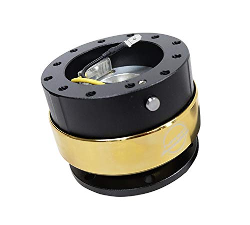 NRG Innovations Gen 2.0 Quick Release Steering Wheel Kit - 6x70mm & 6x74mm Bolt Pattern - Black Body with Chrome Gold Ring - NRG-SRK-200BK-CG - Perfect for Racing, Drifting & Custom Car Builds