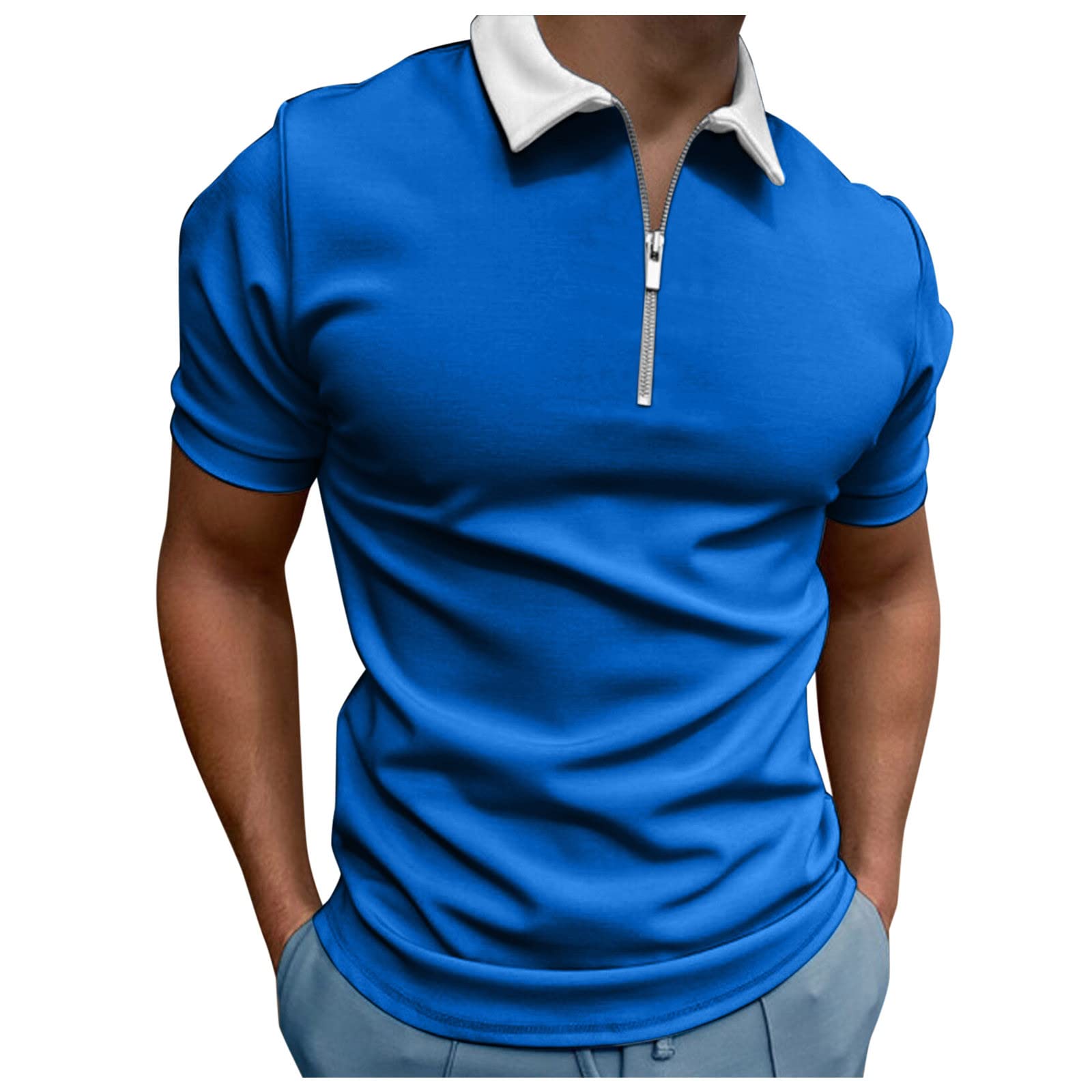 **Men's Slim Fit Polo Shirts - Short Sleeve Fashion Zipper Collar Business & Golf Shirts for Big and Tall - Perfect for Office, Casual Wear & Outdoor Activities**