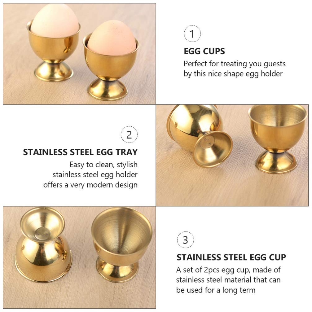 DOITOOL 4-Piece Golden Stainless Steel Egg Cup Holders - Elegant Metal Egg Stand Trays for Soft/Hard Boiled Eggs - Perfect Breakfast Kitchen Tool for Easter Brunch, Hotel Buffets & Family Dining
