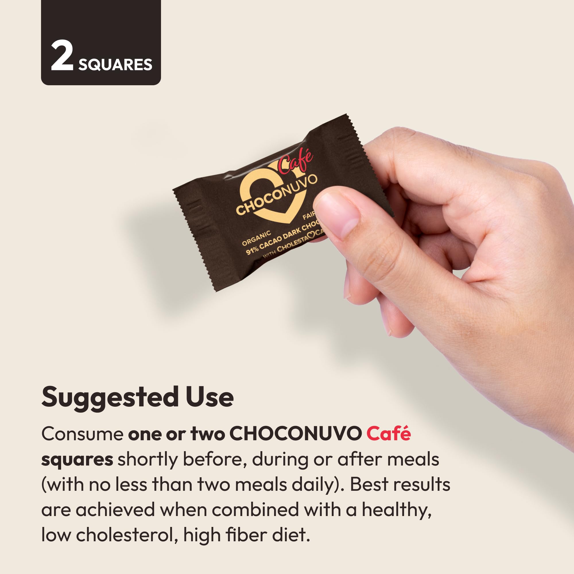 Organic Fair Trade Coffee-Flavored Dark Chocolate 91% Cacao - ANDREW LESSMAN ChocoNuvo Café 120 Pieces with Plant Sterols for Healthy Cholesterol Balance, Low Fat 25 Calorie Squares - Perfect for Gifts, Healthy Snacking & Coffee Pairing