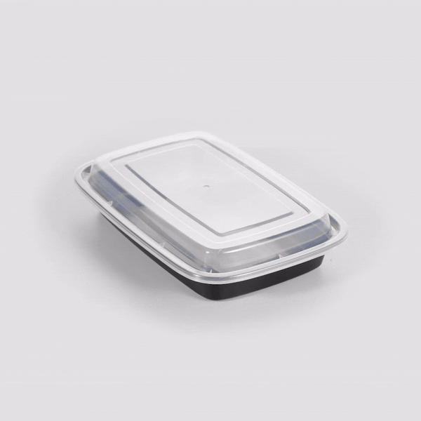 16 oz Black Rectangle Plastic Food Storage Container with Clear Lid - Microwave Safe (7.75