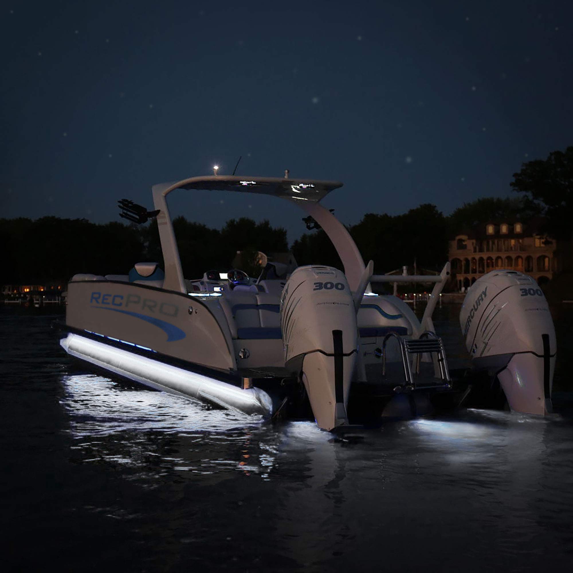 RecPro 20'-25' Pontoon Boat Under Deck LED Lights Kit with Harness & Mounting Track - Waterproof Marine Lighting for Night Cruising & Party Decoration