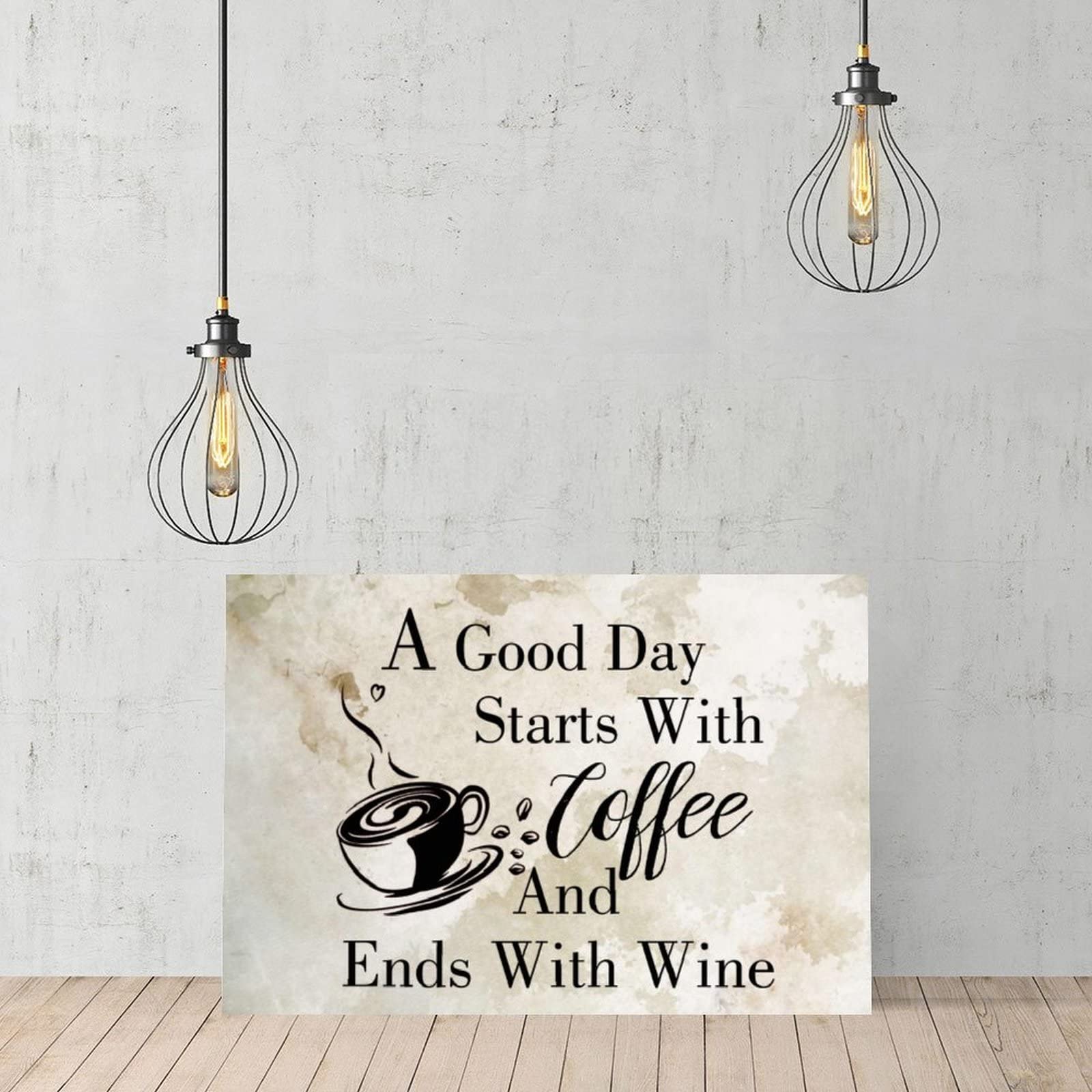 Premium Canvas Wall Art - 'A Good Day Starts With Coffee & Ends With Wine' Framed Oil Painting Print - 12x16 Inch Home Decor for Living Room, Bedroom & Office