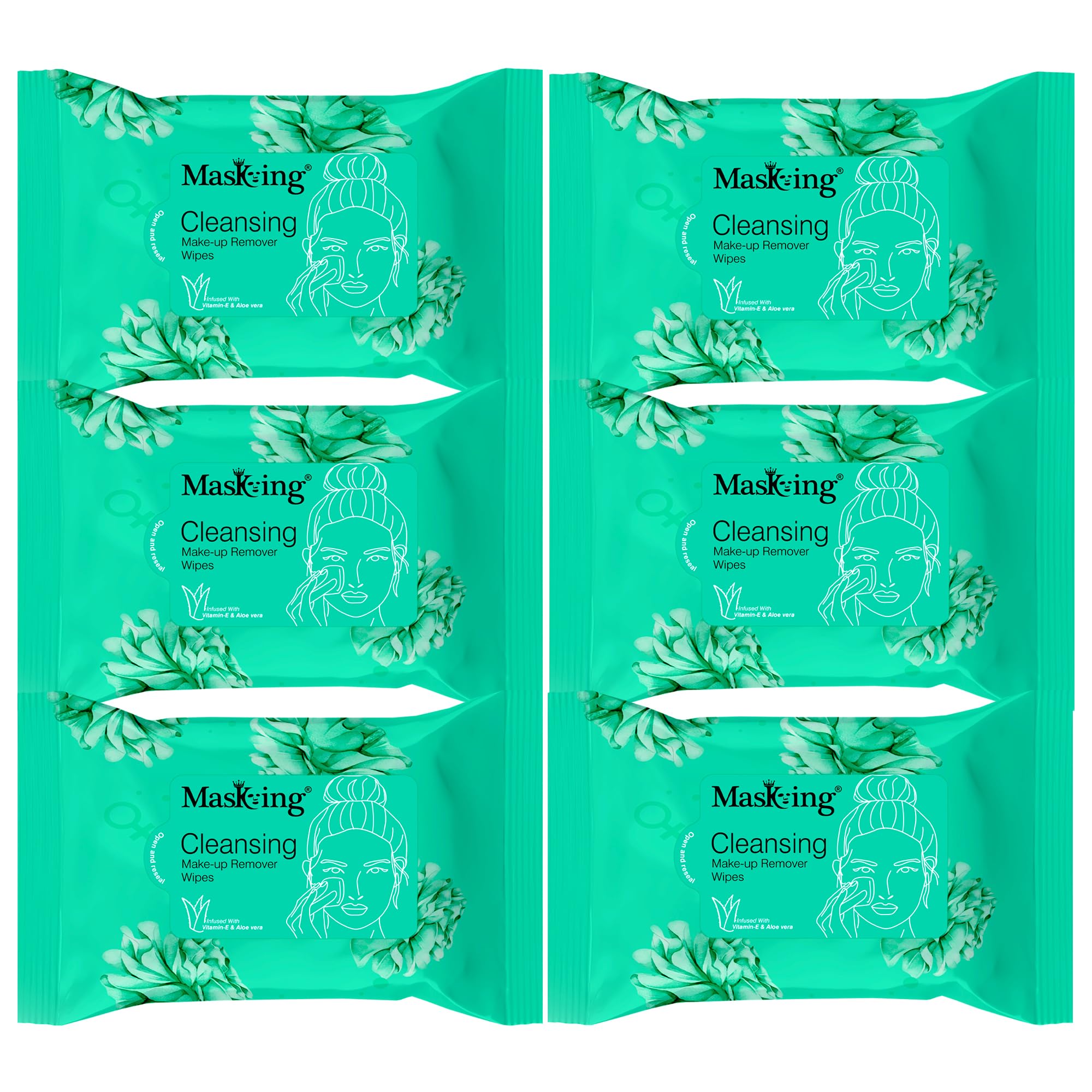 MasKing Cleansing Makeup Remover Wipes for Face with Aloe Vera & Vitamin E | 6-Pack (10 Wipes Each) | Gentle Makeup Removal & Skin Hydration | Perfect for Travel, Gym & Daily Skincare Routine