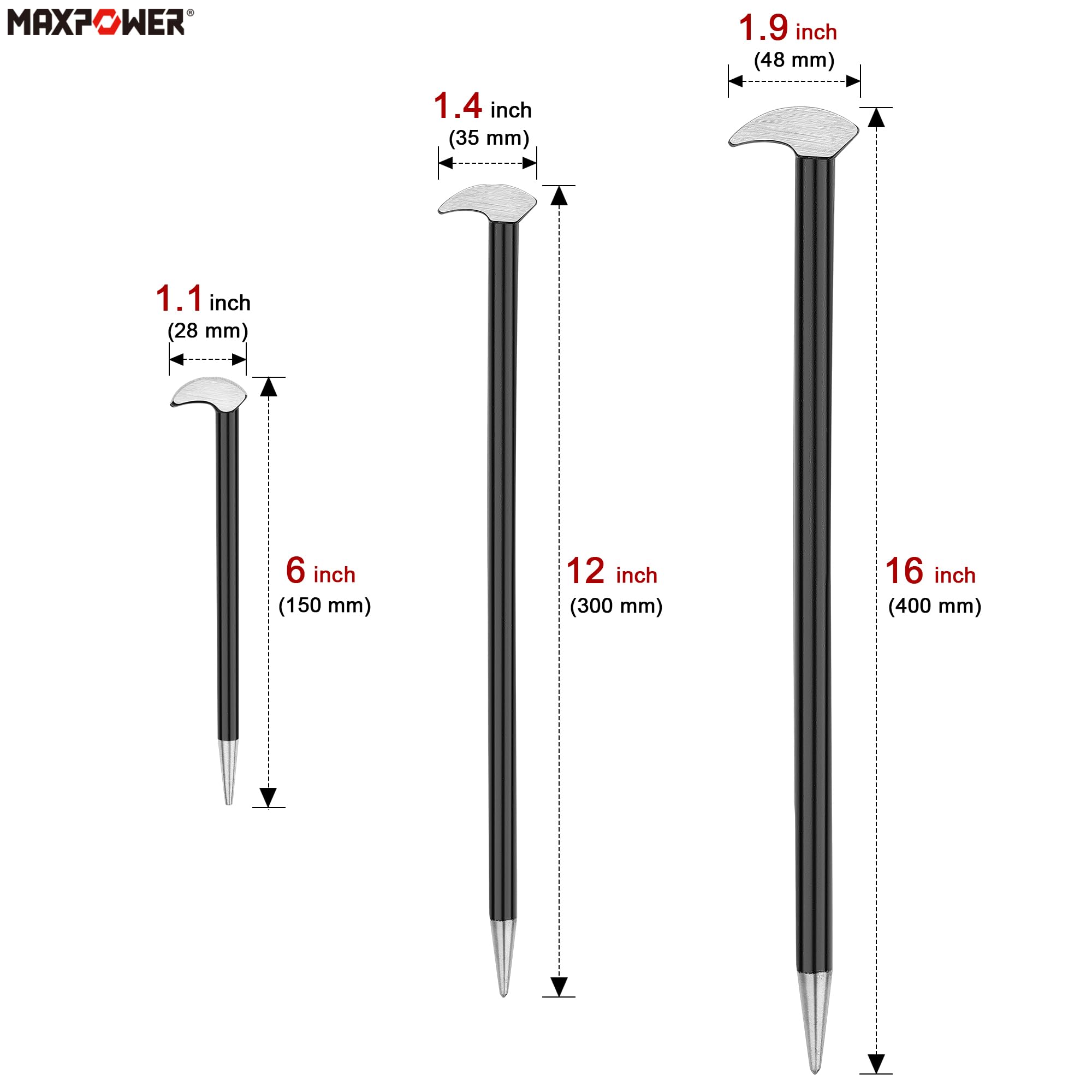 MAXPOWER 3-Piece Rolling Head Pry Bar Set (6