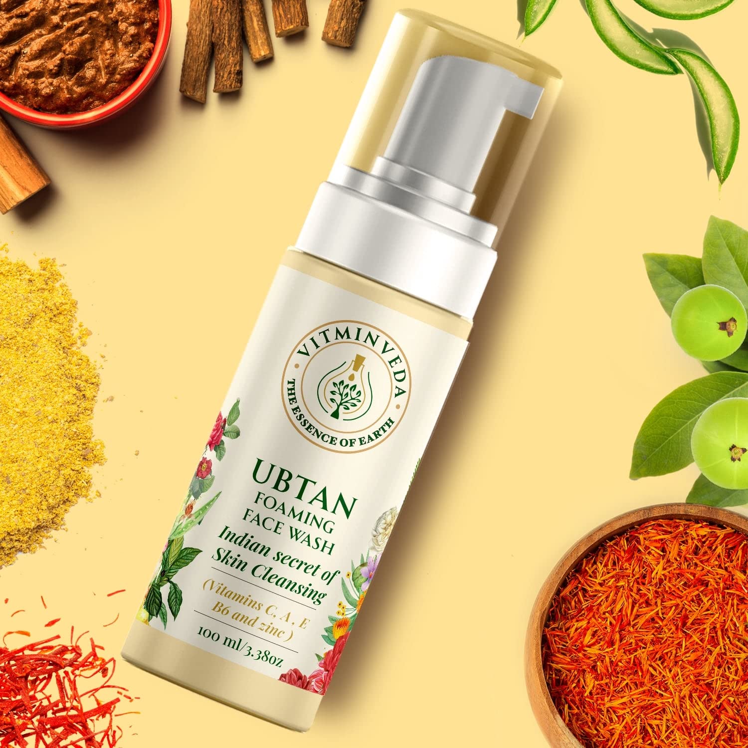 VITMINVEDA Natural UBTAN Foaming Face Wash with Niacinamide - 100ml Deep Cleansing for Brightening & Anti-Aging | Gentle Daily Facial Cleanser for Glowing Skin & Reducing Fine Lines | Perfect for Morning & Night Skincare Routine