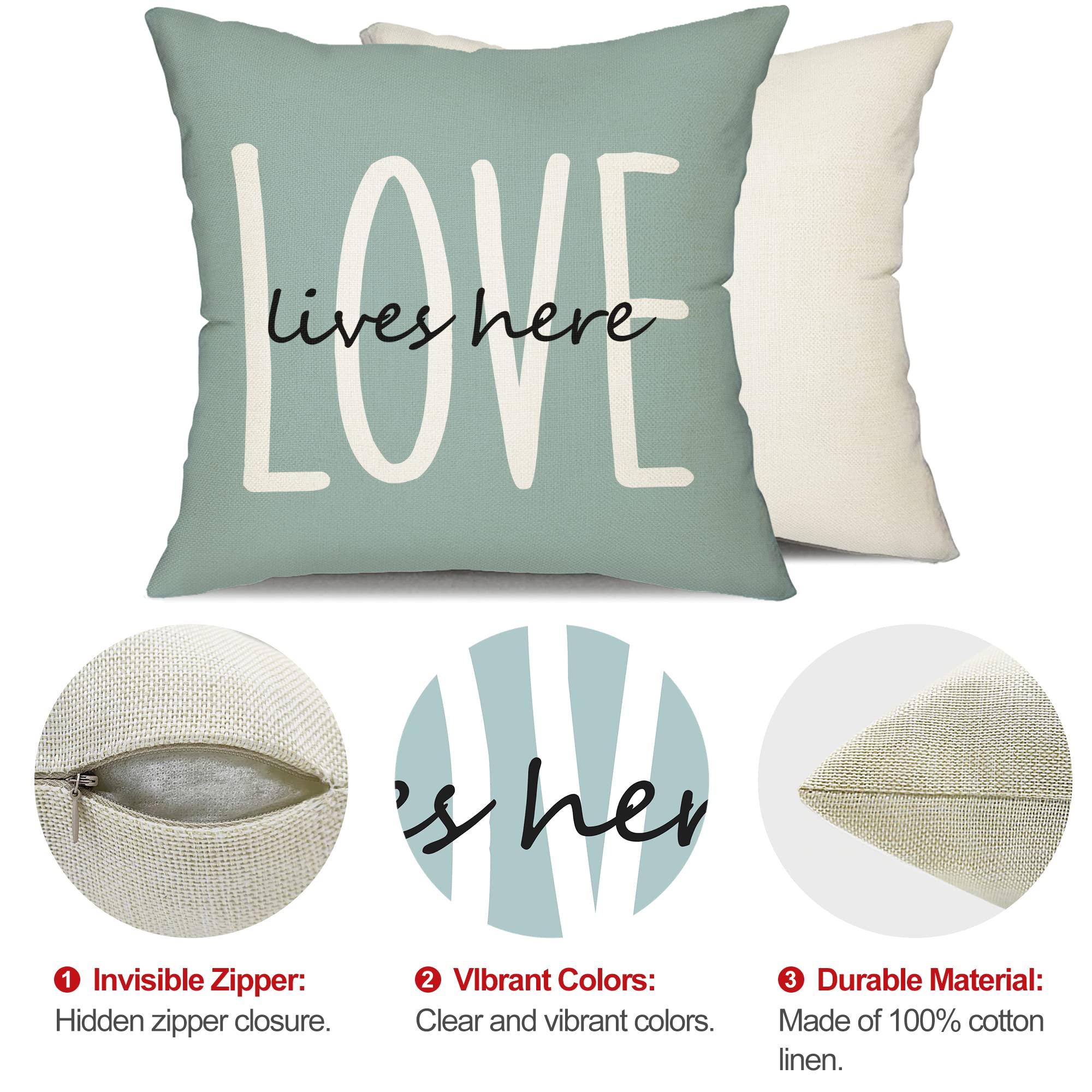 Farmhouse Pillow Covers 18x18 Set of 4 - Eucalyptus Leaves Decor Linen Cushion Cases for Sofa, Bed & Home Decor - Perfect for Living Room, Bedroom & Cozy Farmhouse Style