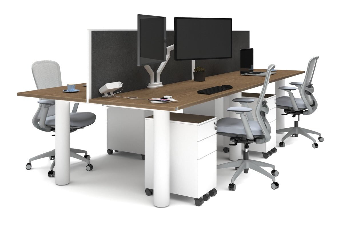 Quadro Cylinder Leg 4-Person Office Workstation Desk [1600L x 700W] - Modern Office Furniture for Team Collaboration & Productivity