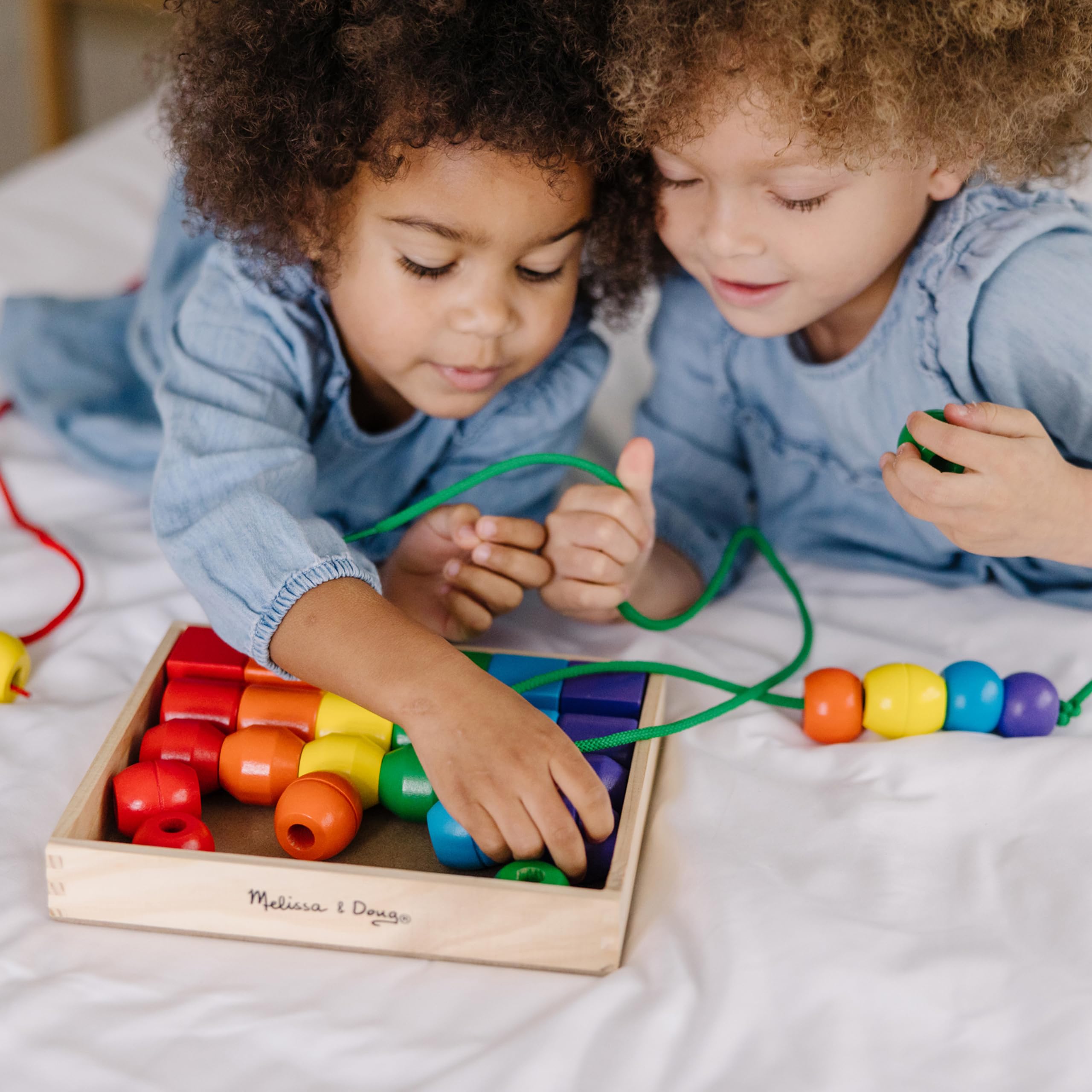 Melissa & Doug Primary Lacing Beads - 30 Wooden Beads & 2 Laces | Fine Motor Skills Educational Toy for Toddlers & Kids Ages 3+ | Preschool Learning, Hand-Eye Coordination & Montessori Classroom Activities