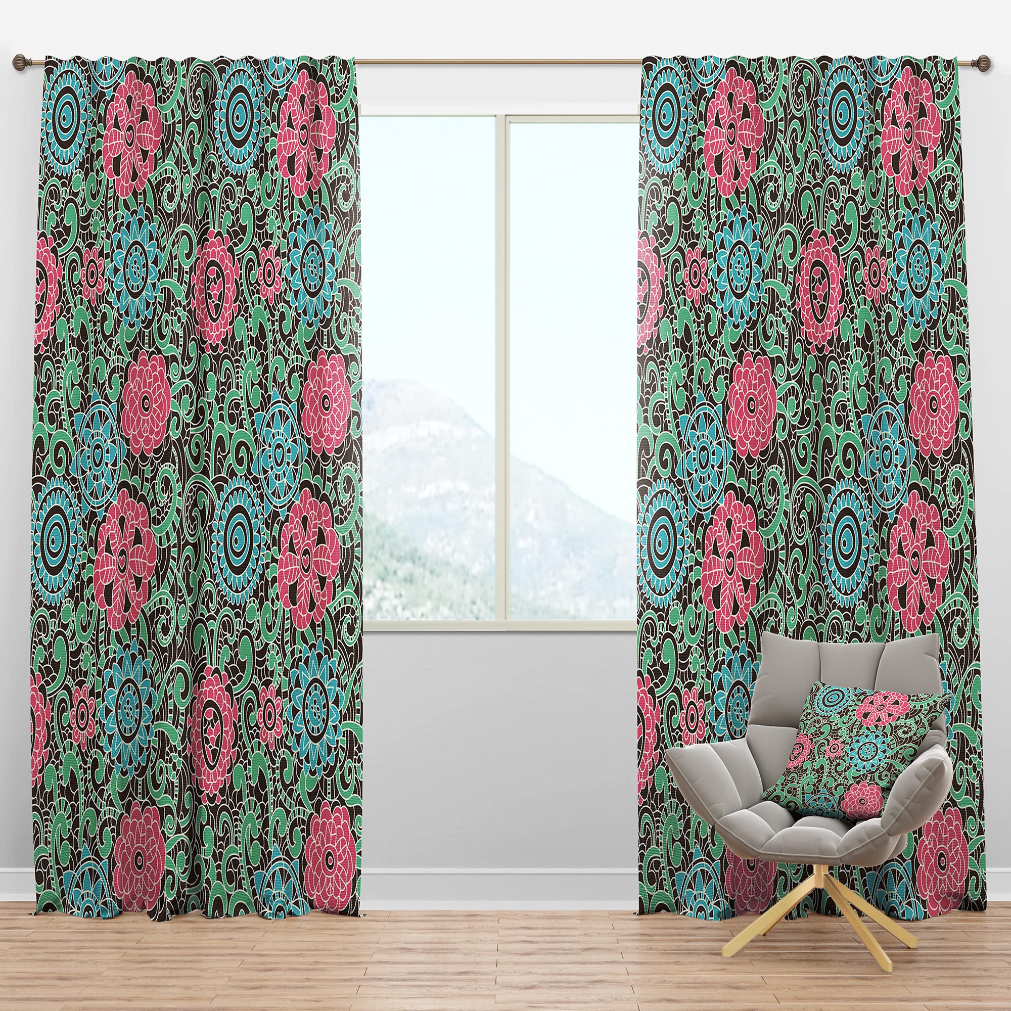 DesignQ Blackout Curtains Vintage Pink and Blue Floral Print - Thermal Insulated Room Darkening Drapes for Bedroom & Living Room (52x120 Inches, Single Panel) - Perfect for Home Decor, Light Blocking & Energy Saving
