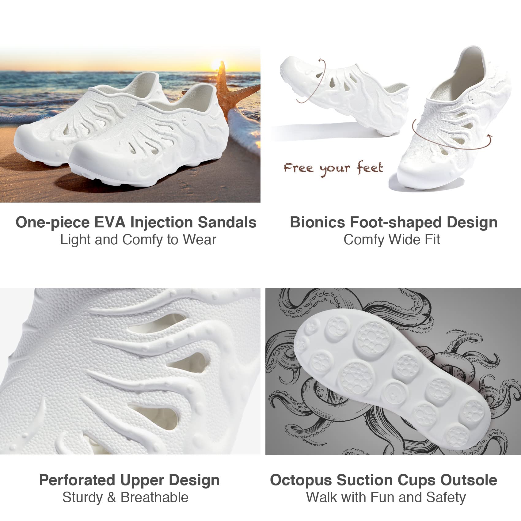 UIN Men's Clog Shoes - Slip On Garden & Beach Sandals with Octopus Design - Perfect for Outdoor, Yard Work, and Summer Water Activities