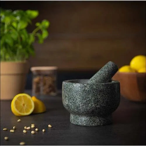 Premium Granite Mortar and Pestle Set - Heavy Duty Spice Grinder, Herb Crusher, and Guacamole Bowl - Perfect for Grinding Spices, Crushing Herbs, and Making Fresh Salsas & Dips - Ideal for Home Kitchens, Cooking Enthusiasts, and Professional Chefs