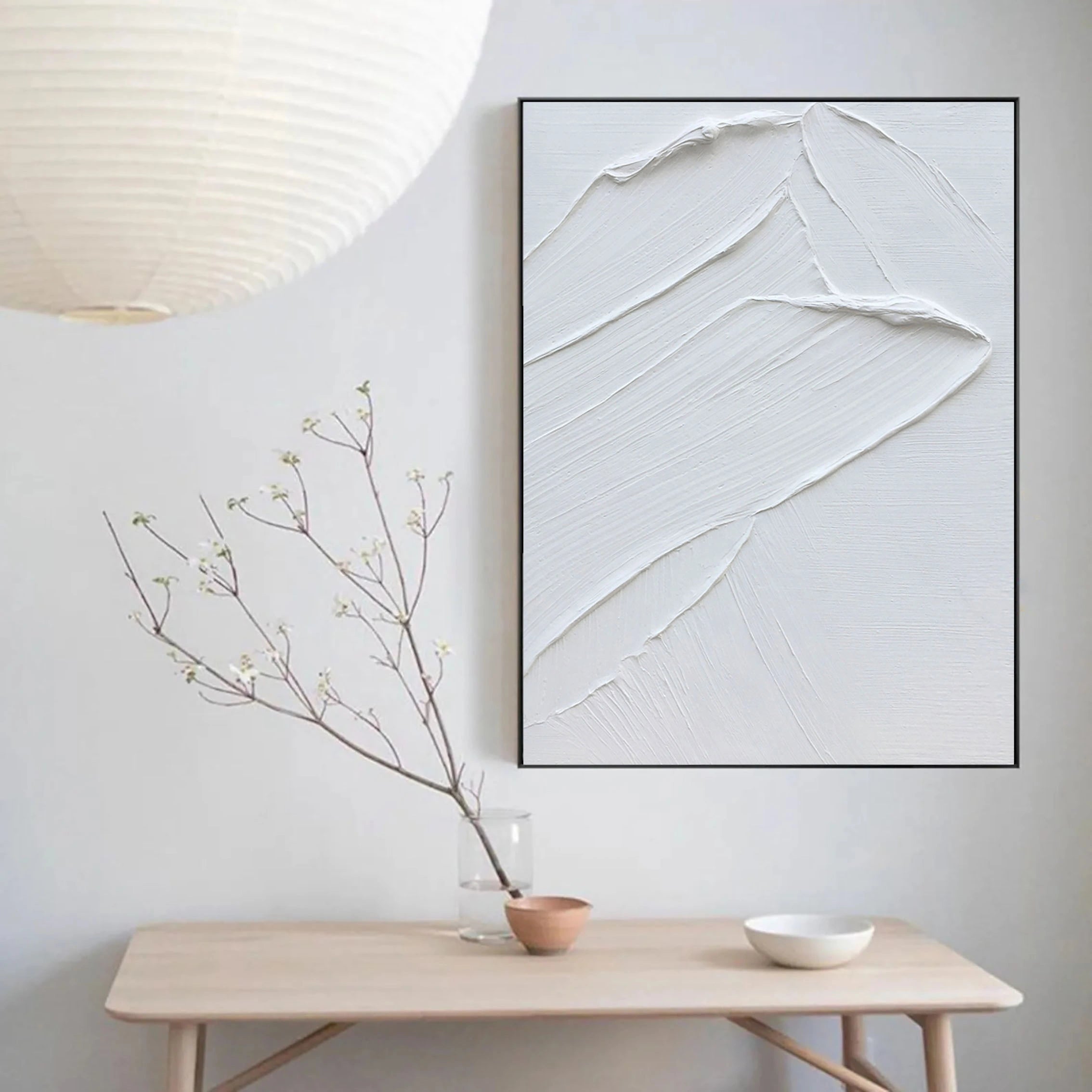 White Minimalist Textured Painting Canvas Wall Art - Modern Abstract Vertical Decor for Living Room, Bedroom & Office | #MM002
