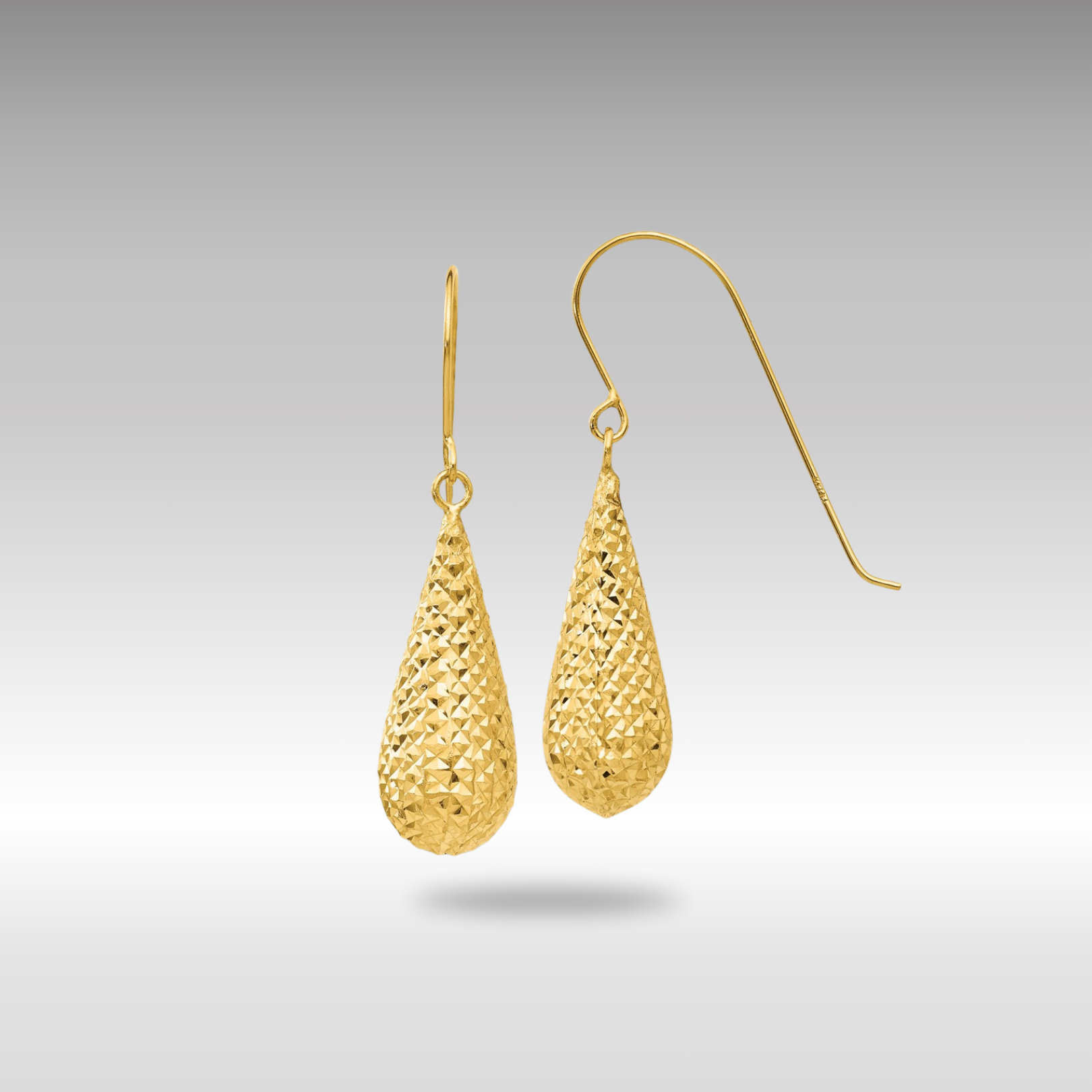 Gold Diamond Cut Puff Tear Drop Dangle Earrings TL934 - Elegant Statement Jewelry for Women, Perfect for Parties, Weddings & Special Occasions
