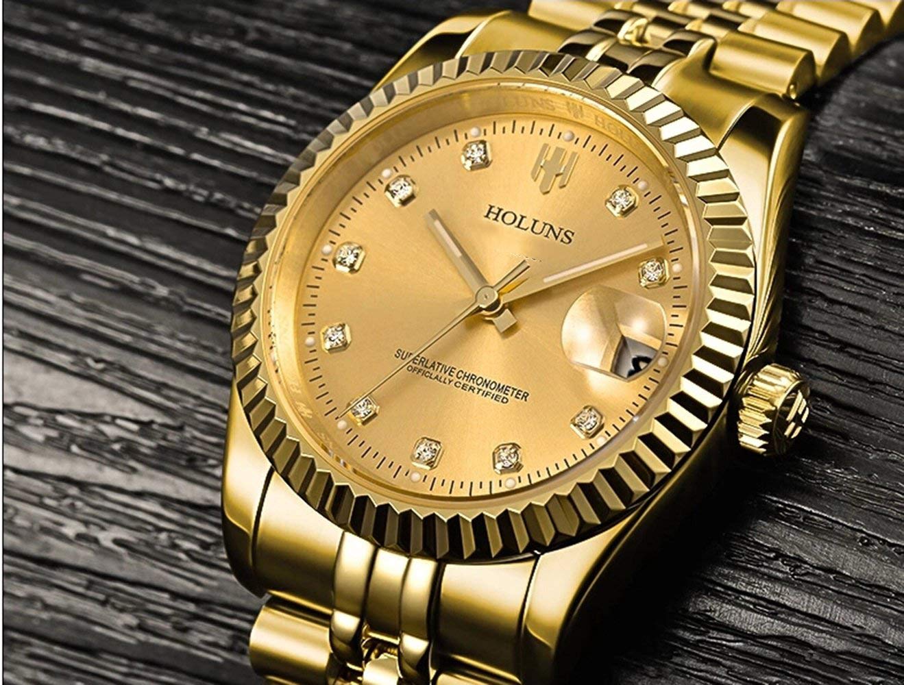 Gosasa Men's Gold Stainless Steel Automatic Mechanical Self-Winding Watch - Luxury Dress Wristwatch for Business, Formal Events & Gifts