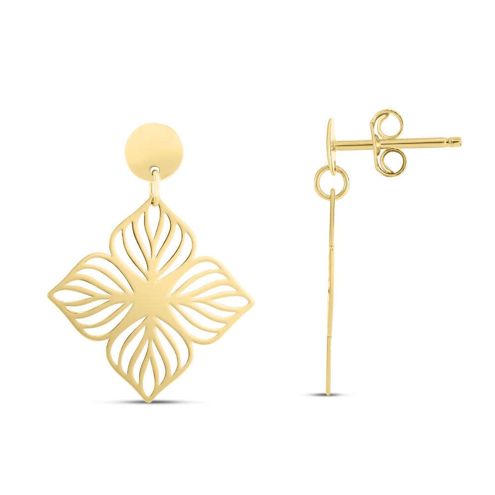 14K Gold Flower Cutout Drop Earrings for Women - Elegant Dangling Earrings for Wedding, Party & Everyday Wear