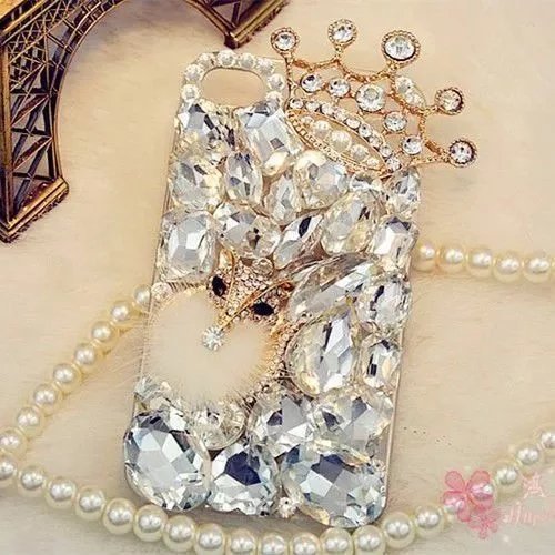 Luxury 3D Handmade Sparkle Rhinestone Bling Case for iPhone 12 Pro Max (6.7 inch 2020) - E Fox White Crystal Diamond Glitter Phone Cover | Perfect for Parties, Weddings & Special Occasions