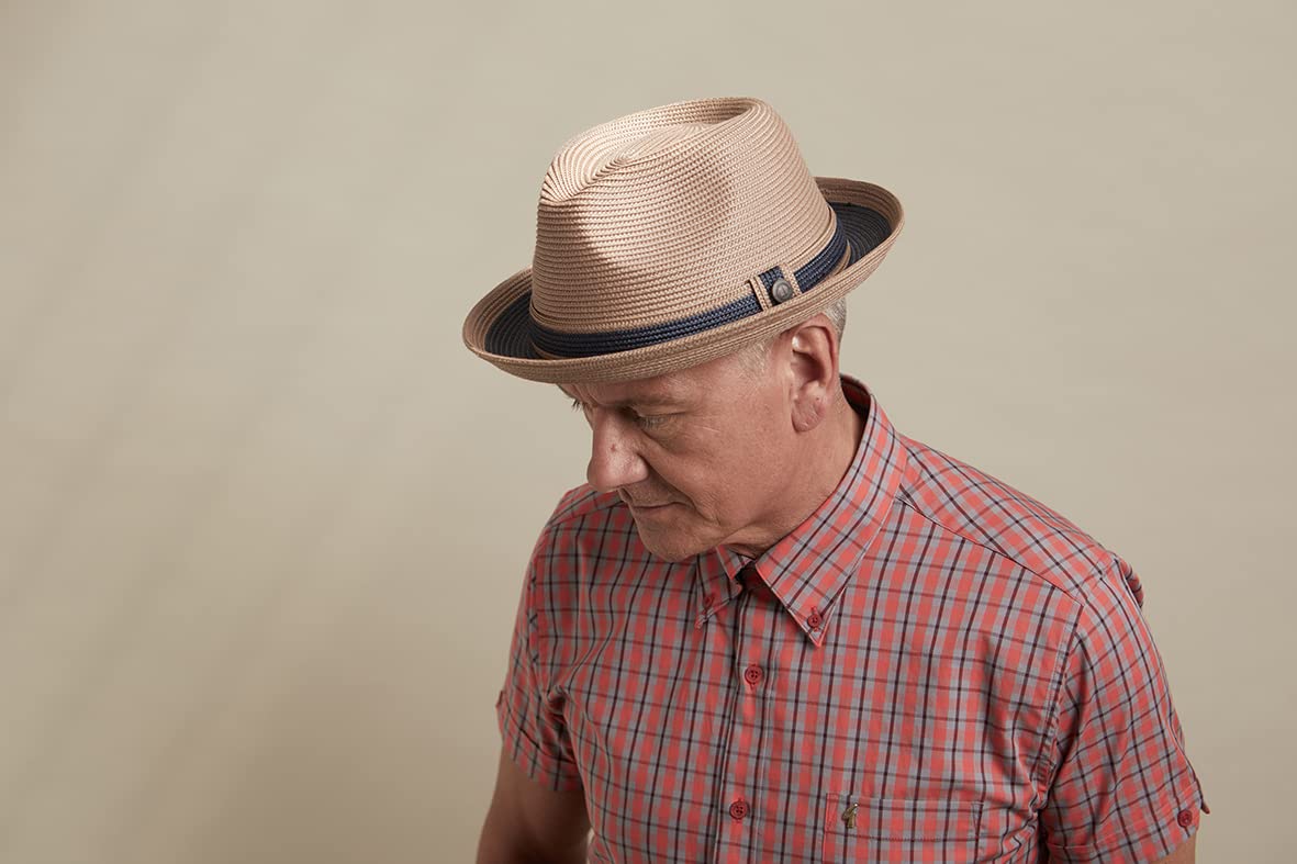 Men's Retro Foldable Packable Summer Straw Trilby Hat - Lightweight Breathable Sun Hat for Beach, Travel & Outdoor Activities