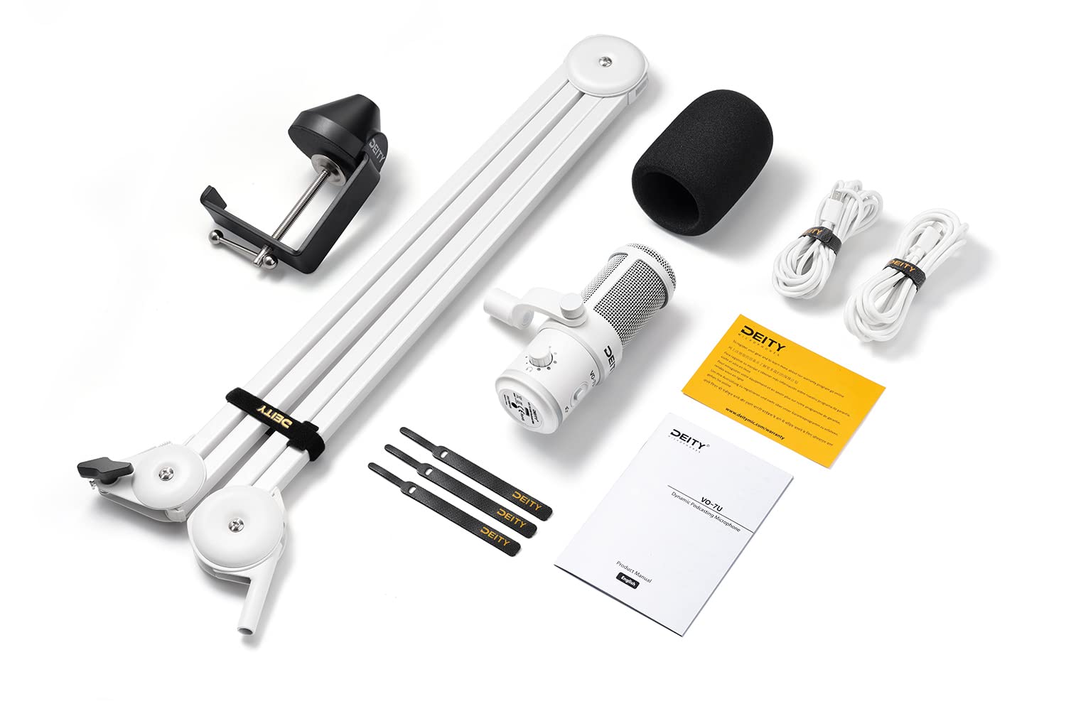 Deity VO-7U USB Dynamic Podcast Microphone with RGB Lighting - Professional Boom Arm Kit for Streaming, Gaming & YouTube (White) | Perfect for Home Studios, Podcasting & Live Broadcasts