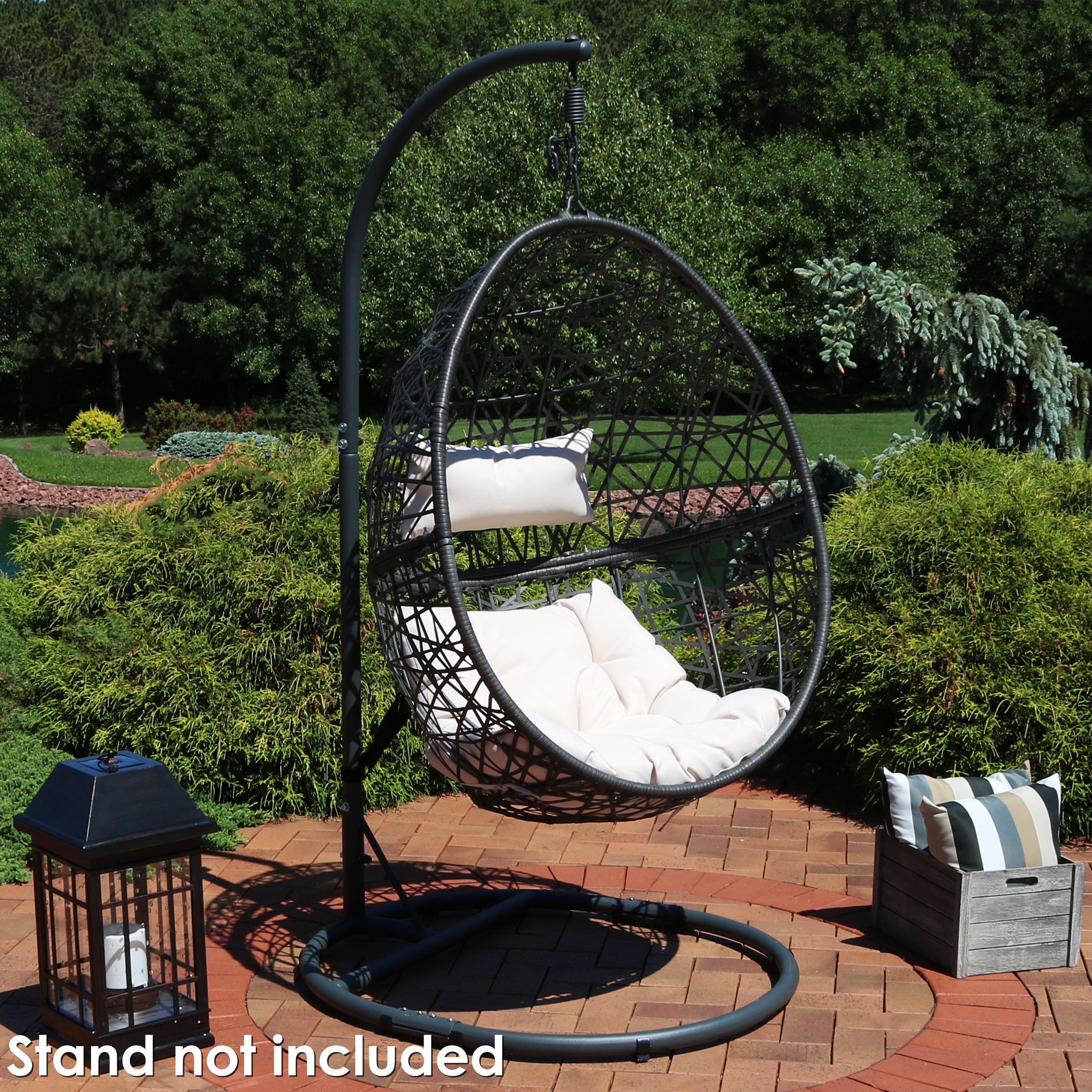 Sunnydaze Caroline Outdoor Hanging Egg Chair with Cushion - Patio, Garden, Porch Swing Chair for Relaxing & Lounging