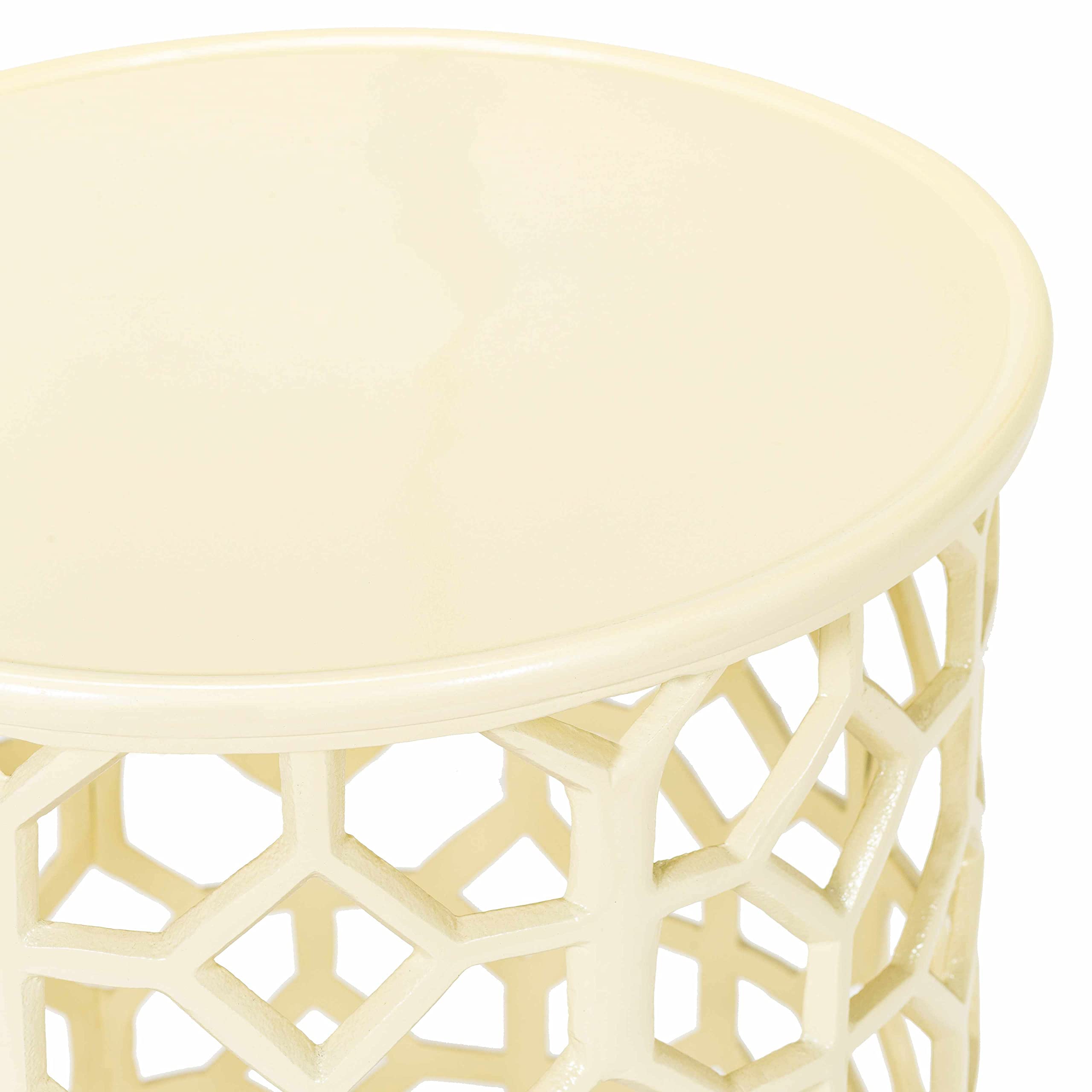 Modern Geometric Metal Coffee Table - Cream Accent Side Table for Living Room & Bedroom - 16