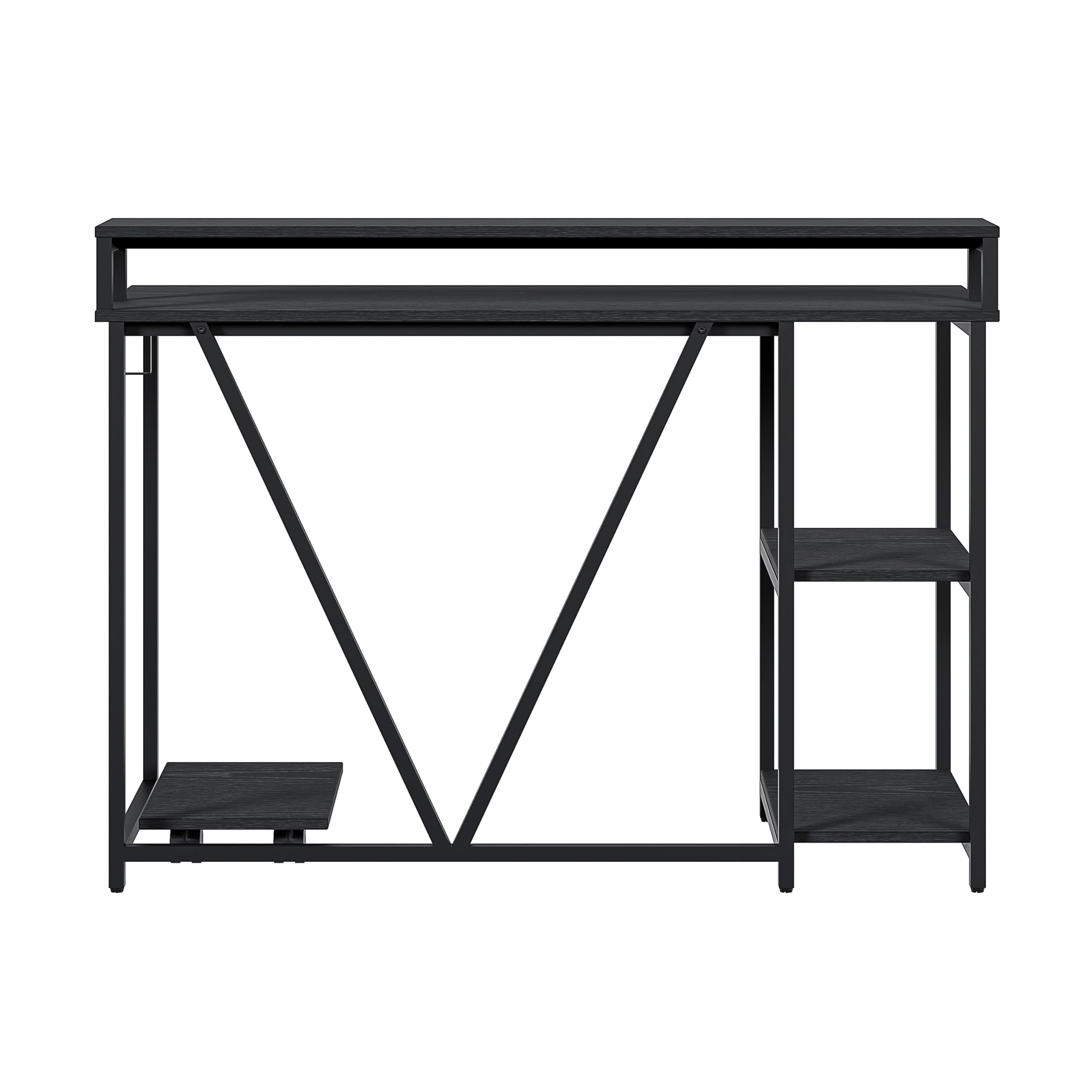 Techni Mobili Industrial Computer Desk with Storage Shelves, Monitor Stand & Accessory Holder - Home Office Laptop Table with CPU Caddy & 2-Tier Bookshelf - Perfect for Small Spaces & Modern Workstations
