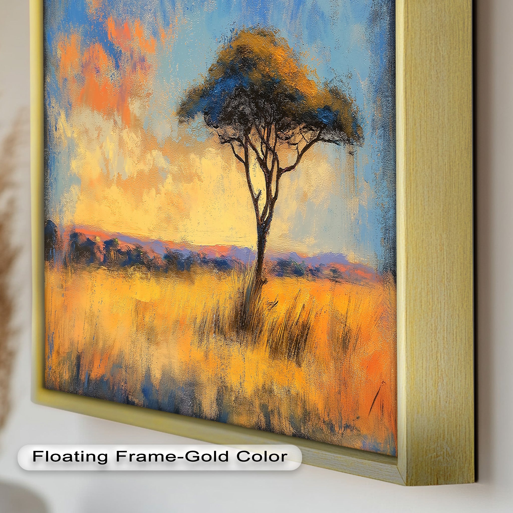 African Savannah Tree Wall Art - Handmade Landscape Oil Painting for Living Room & Bedroom Decor